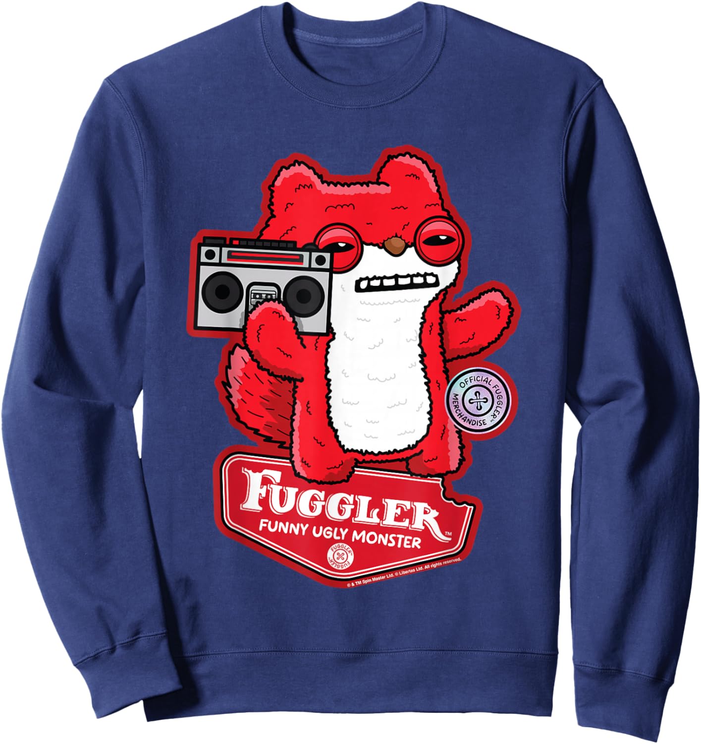 Fuggler -Adults and Kids , Black, Small, Short Sleeve, Cartoon Squirrel Design Sweatshirt - Sweatshirt | Navy