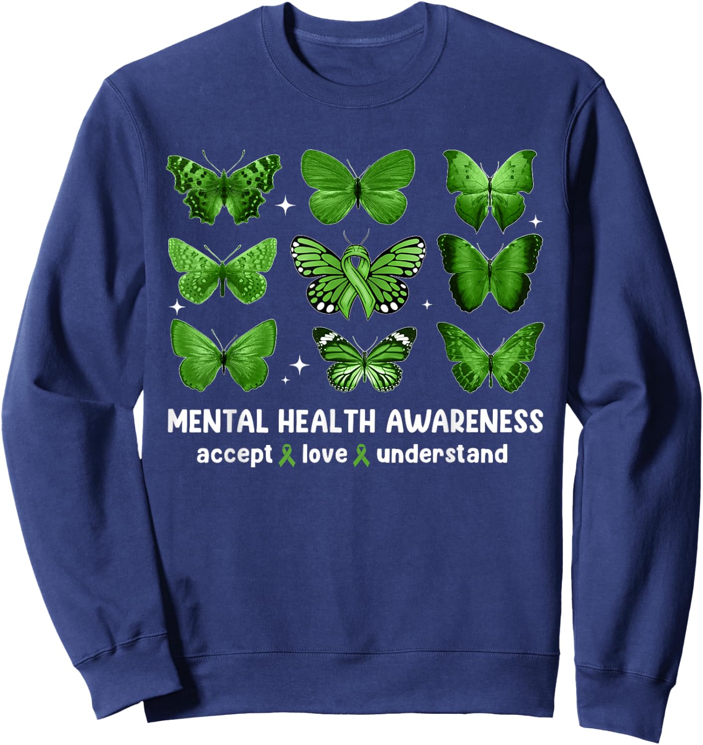 Butterfly Mental Health Awareness Accept Love Understand Kid Sweatshirt - Sweatshirt | Navy