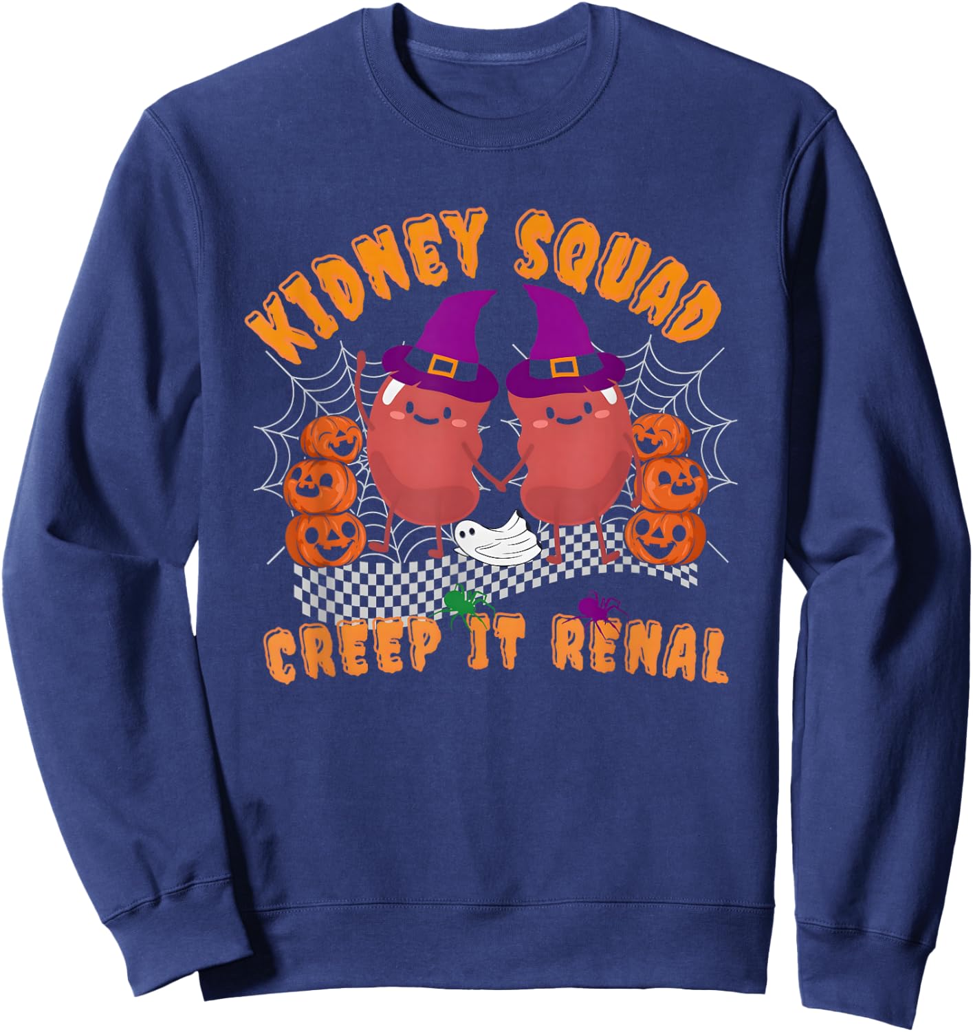 Halloween Kidney Retro Dialysis Kidney Health Gift Kidney Sweatshirt - Sweatshirt | Navy