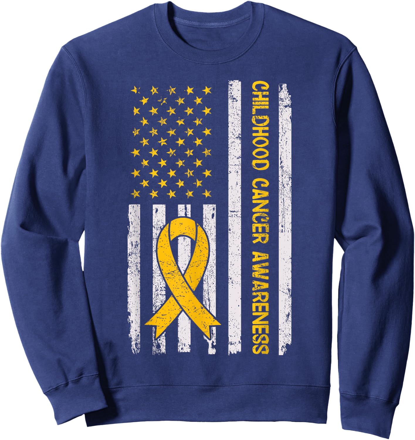 Childhood Cancer Awareness Month Gold Ribbon American Flag Sweatshirt - Sweatshirt | Navy