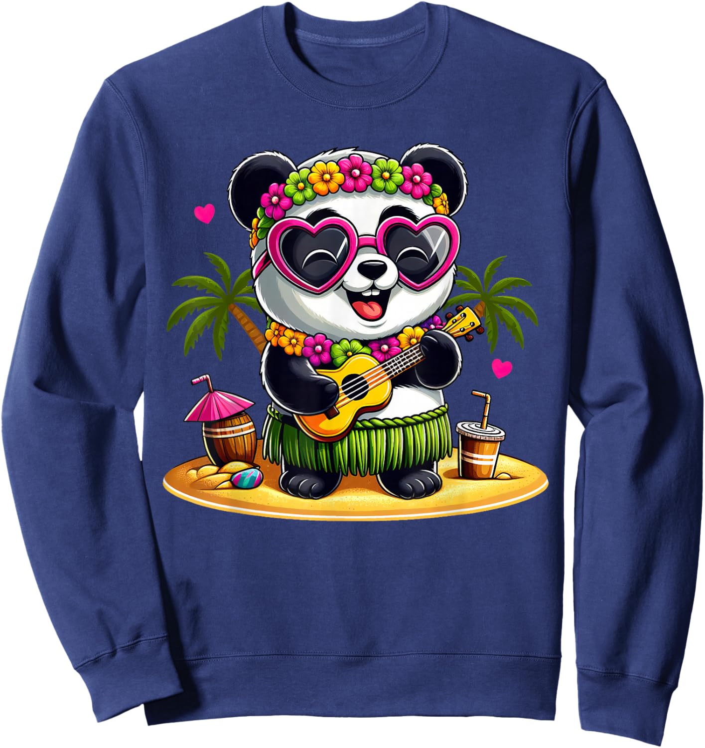 Funny Panda Hawaiian Costume Kids Summer Vacation Panda Sweatshirt - Sweatshirt | Navy
