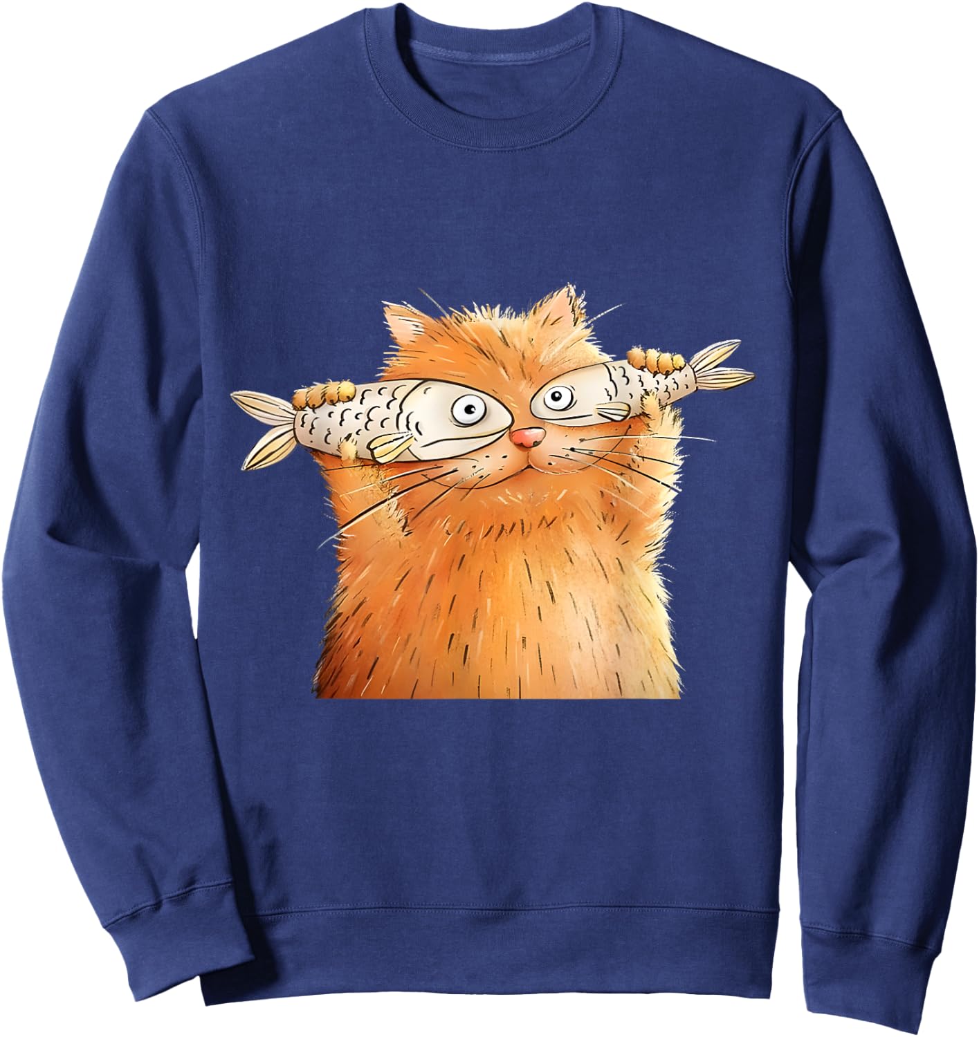 Retro Cute Cat Fish Art Eyes Fish Kitten Catfish Meow Funny Women Girls Kids Sweatshirt - Sweatshirt | Navy