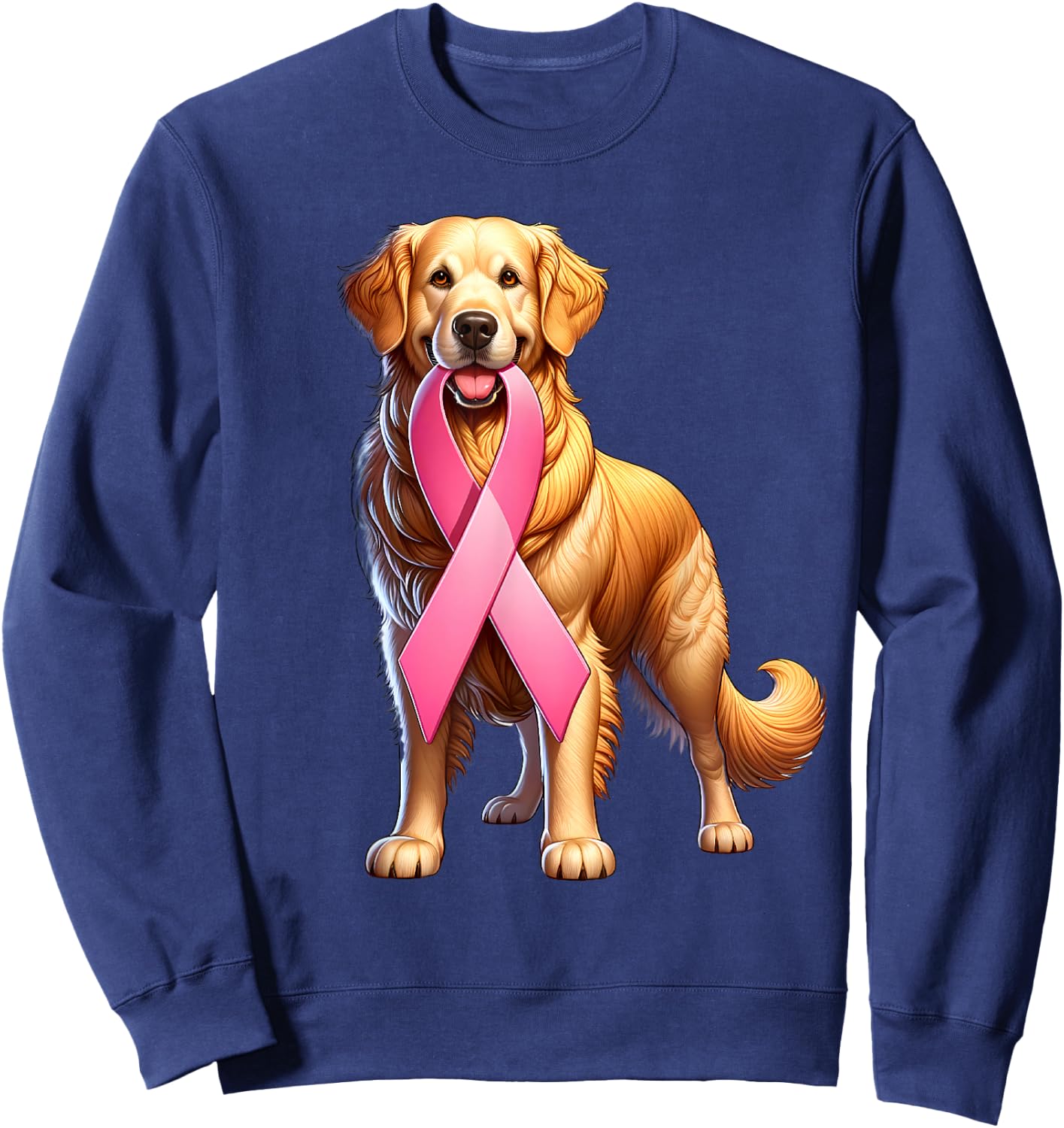 Breast Cancer Awareness Golden Retriever Pink Ribbon Dog Sweatshirt - Sweatshirt | Navy