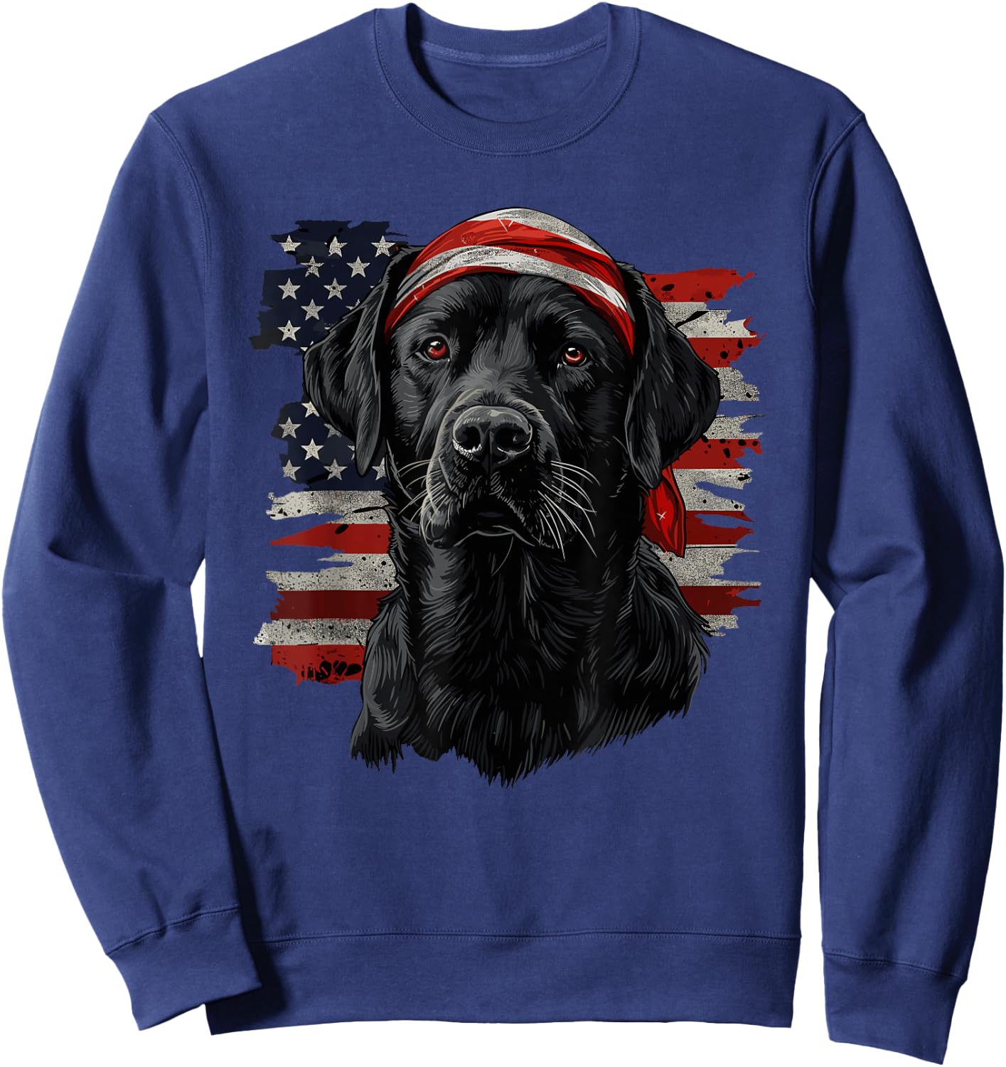 Black Labrador Patriotic Lab 4th Of July USA American Flag Sweatshirt - Sweatshirt | Navy