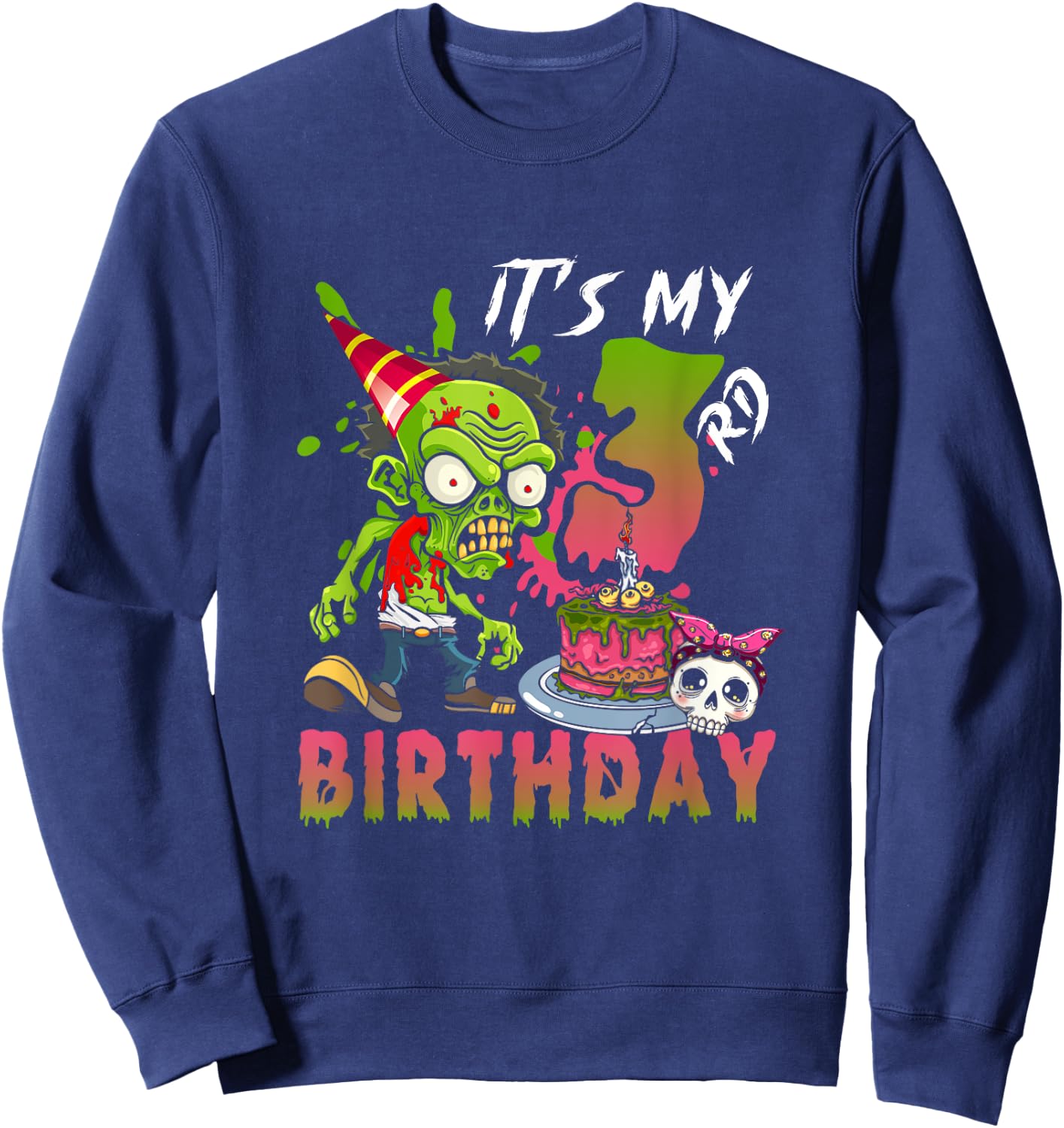 It's My 3rd Birthday Zombie Lover 3 Year Old Horror Bday Sweatshirt - Sweatshirt | Navy