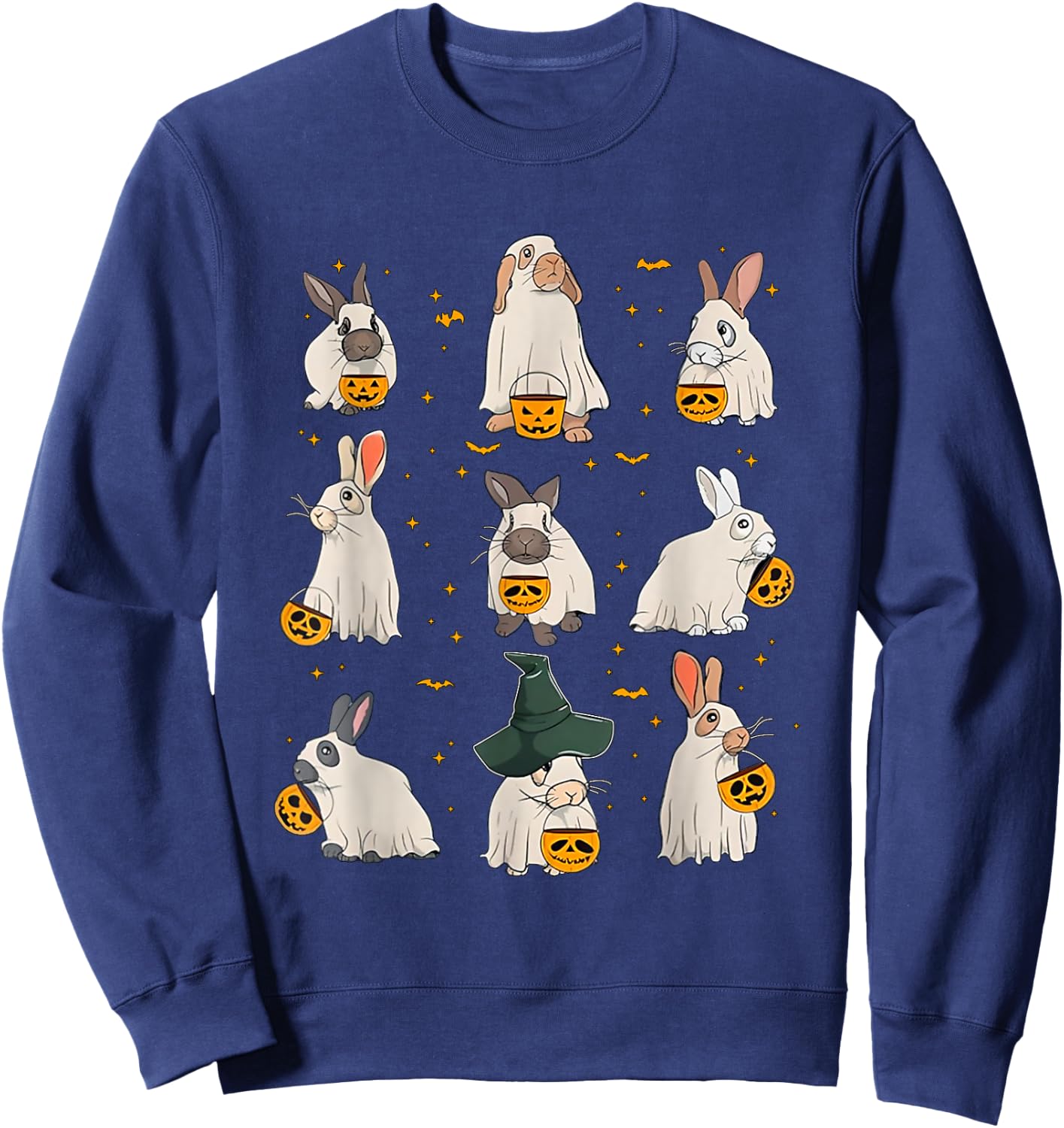 Spooky Rabbit Ghost Halloween Scary Bunnies With Pumpkins Sweatshirt - Sweatshirt | Navy