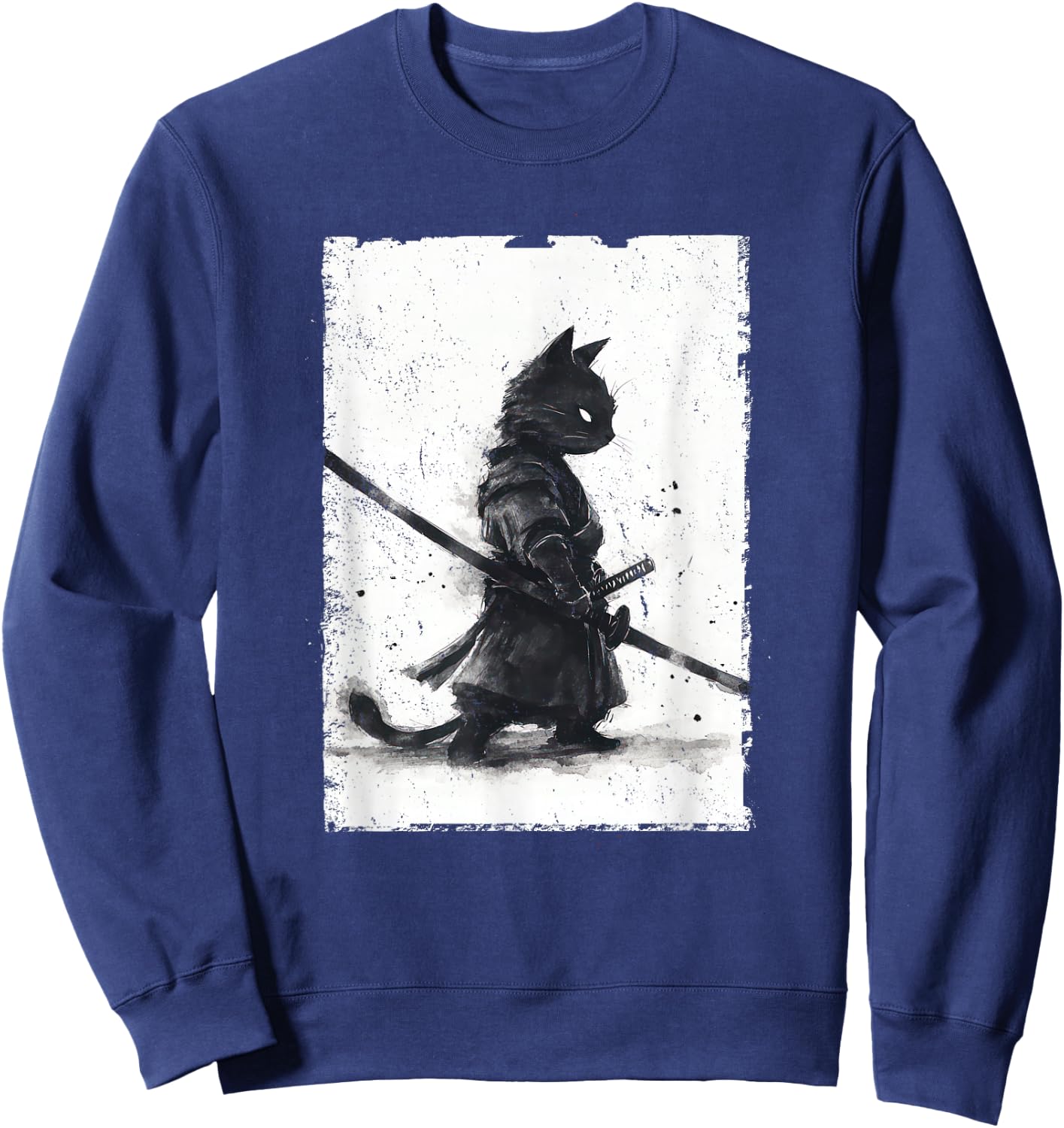 Vintage Samurai Cat Graphic Art Japanese Ukiyo-e Sweatshirt - Sweatshirt | Navy