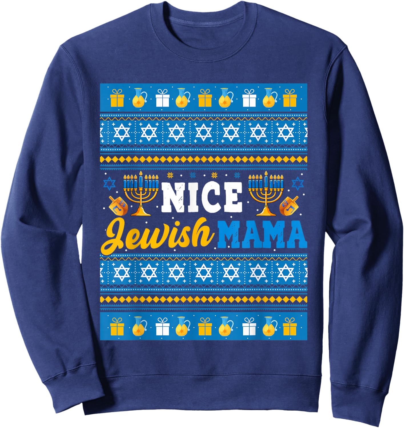 Nice Jewish Mama Hanukkah Menorah Dreidel Matching Family Sweatshirt - Sweatshirt | Navy