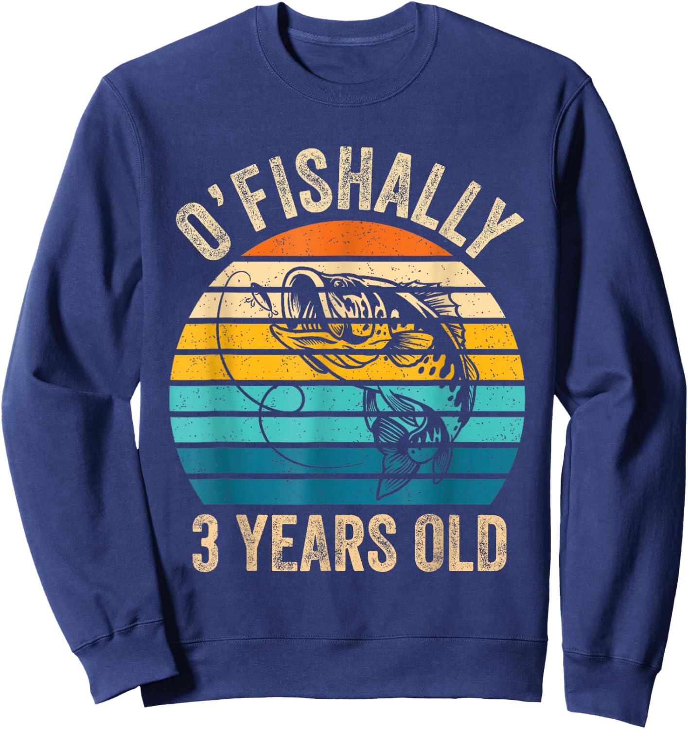 Ofishally 3 Year Old Shirt 3rd Birthday Vintage Fishing Sweatshirt - Sweatshirt | Navy