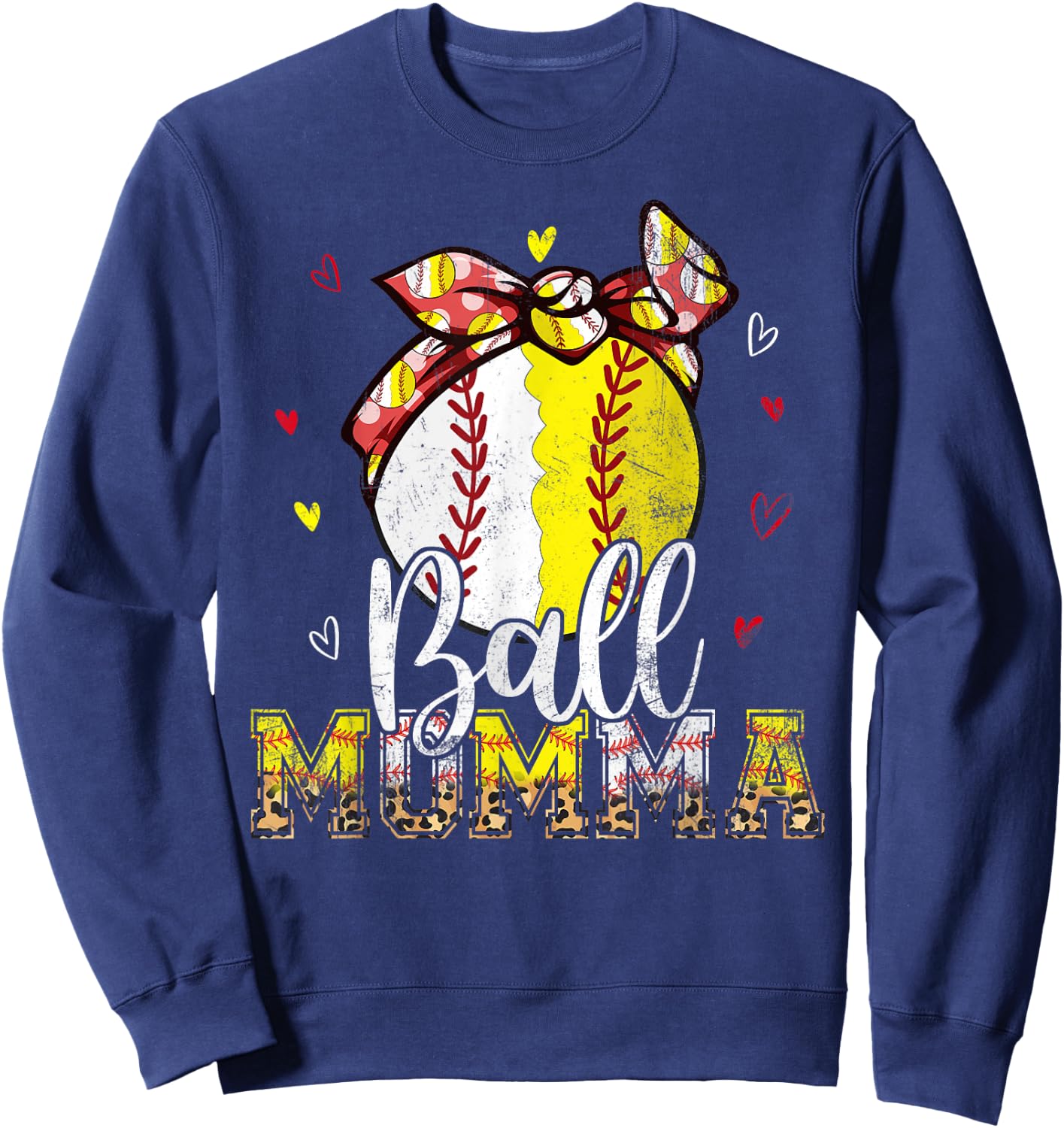 Softball Baseball Ball Momma Bandana Leopard Mothers Day Sweatshirt - Sweatshirt | Navy