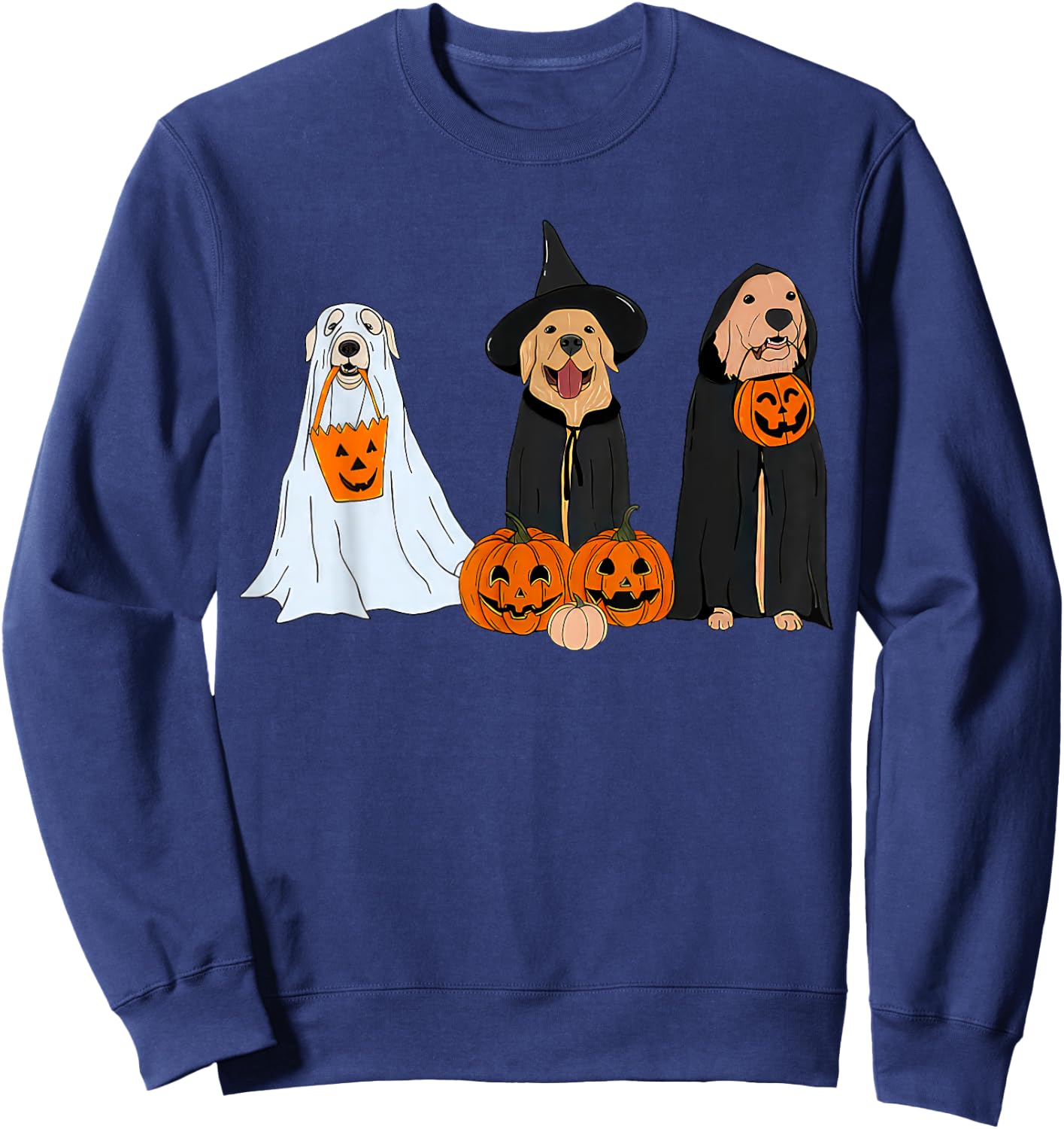 Golden Retriever Dogs Pumpkin Witchy Ghost Fall Halloween Sweatshirt - Sweatshirt | Navy