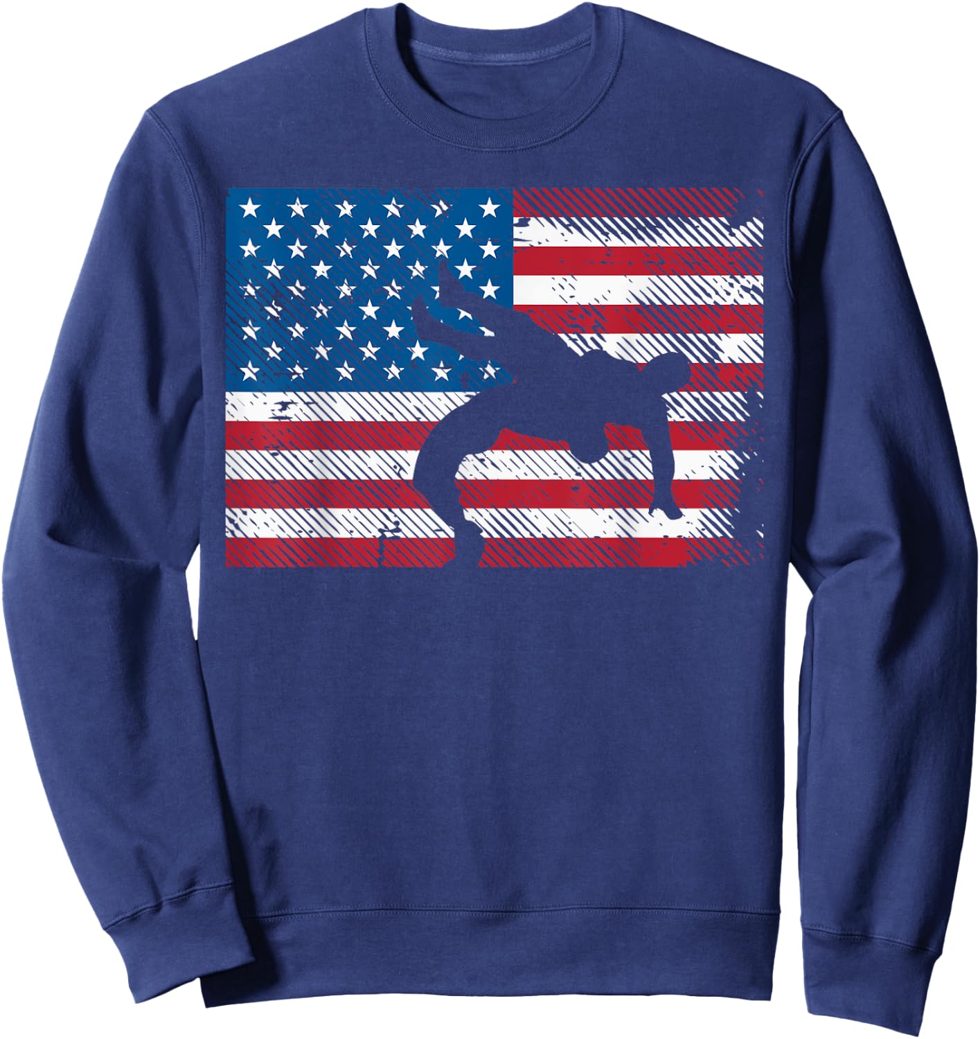Wrestler Silhouette US Flag Vintage Wrestling Men Women Kids Sweatshirt - Sweatshirt | Navy