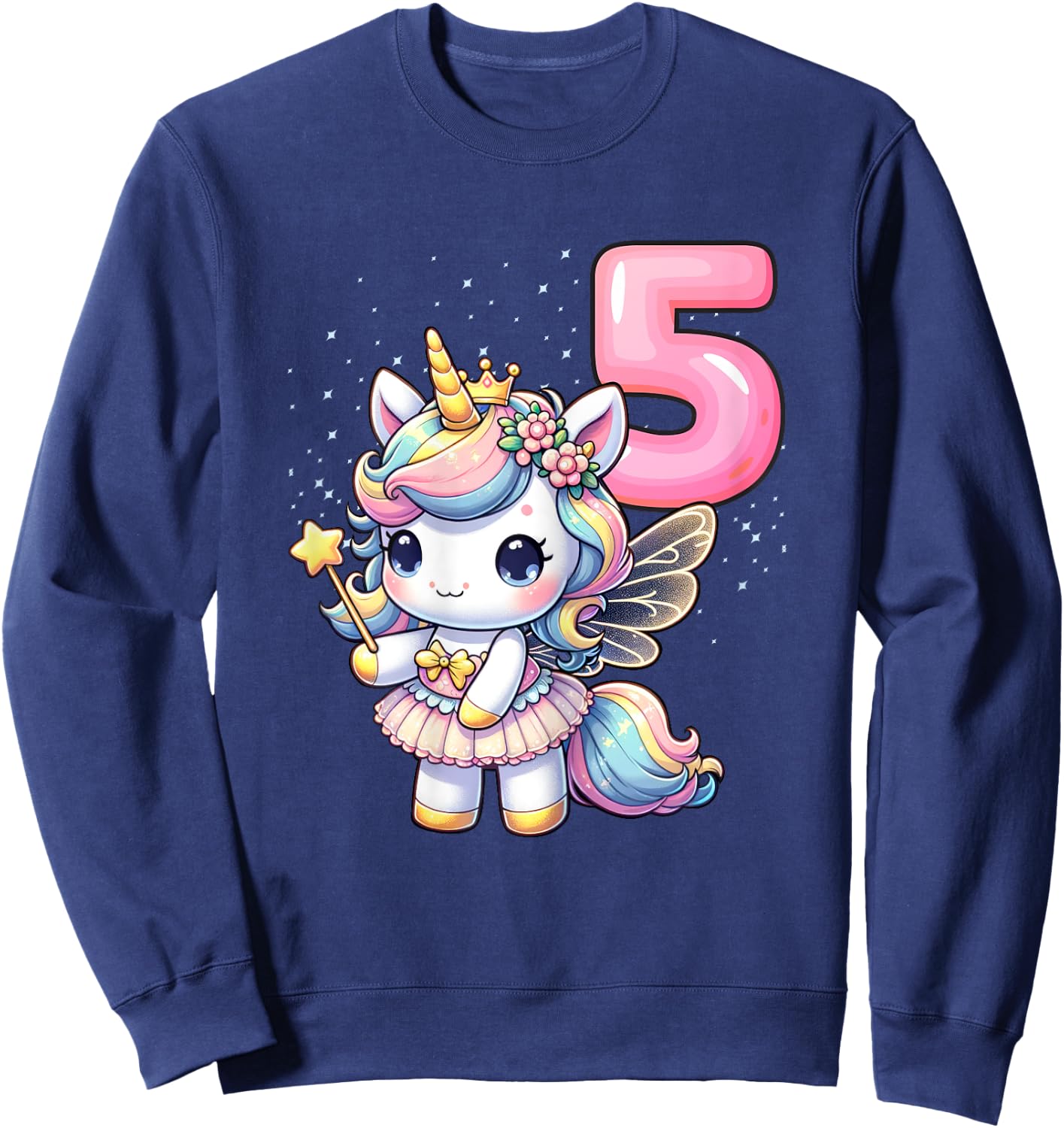 Unicorn Fairy 5th Birthday 5 Year Old Party Girls Outfit Sweatshirt - Sweatshirt | Navy