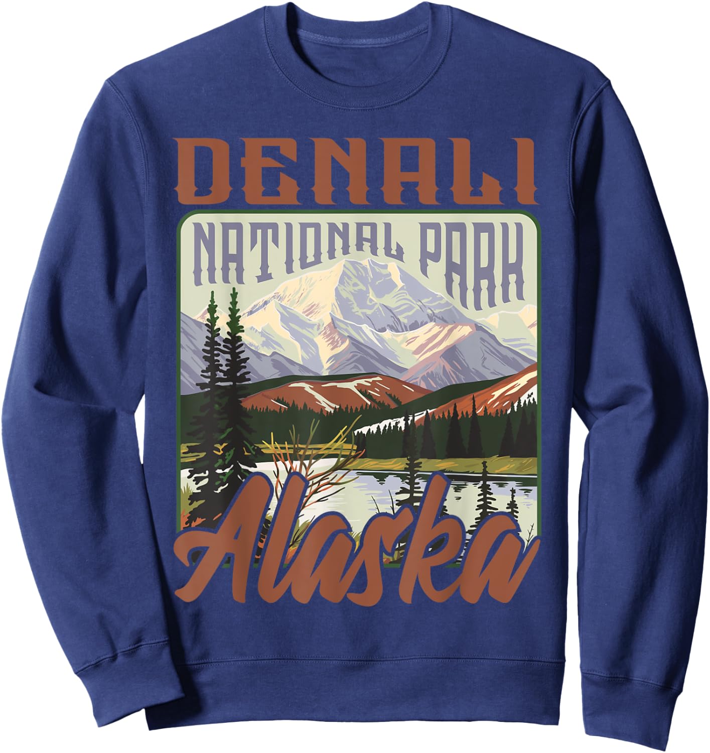 Denali USA National Park Vintage Alaska Outdoors Retro Sweatshirt - Sweatshirt | Navy