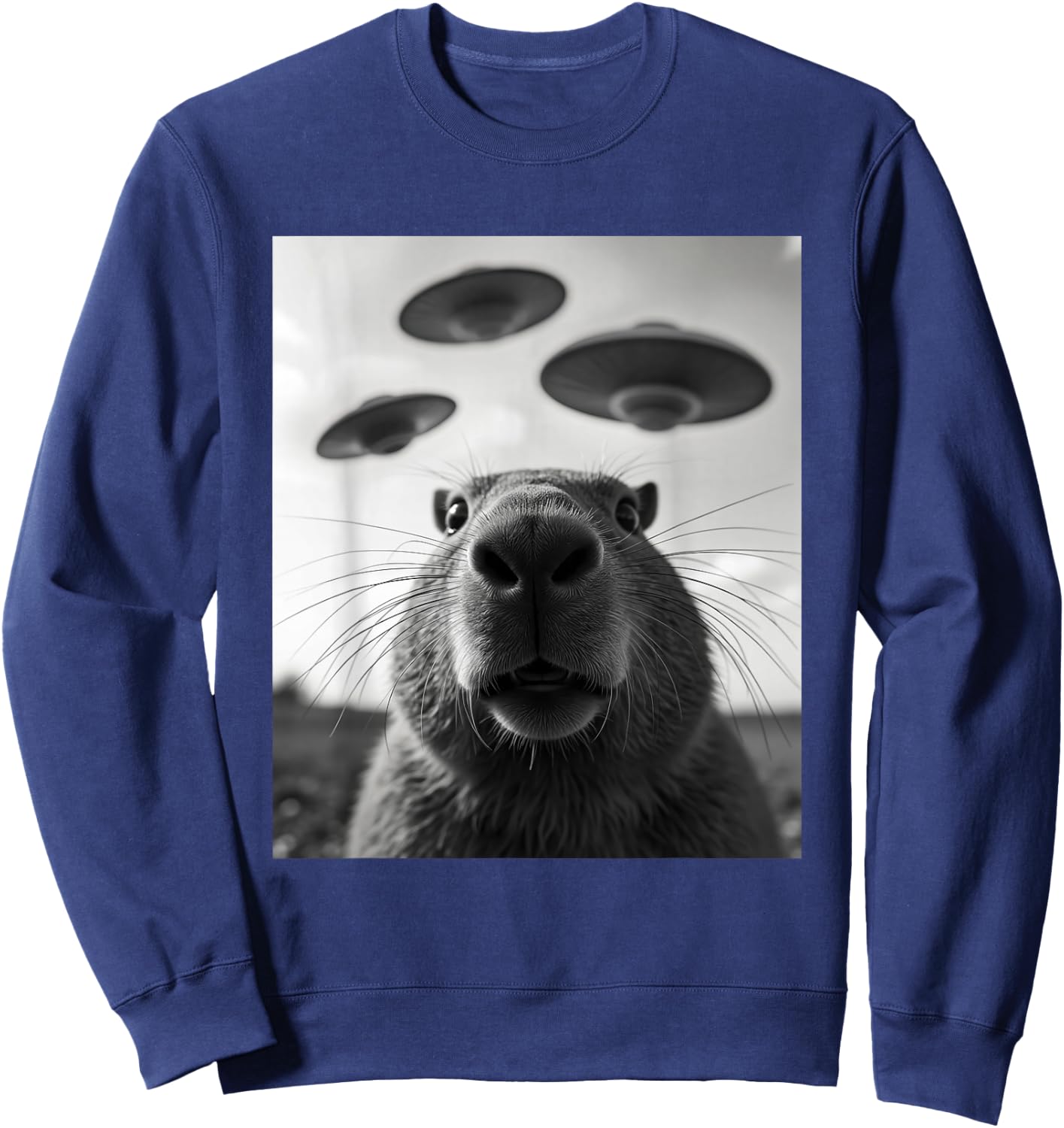 Funny Graphic Costume Weird Cute Capybara Selfie UFO Sweatshirt - Sweatshirt | Navy