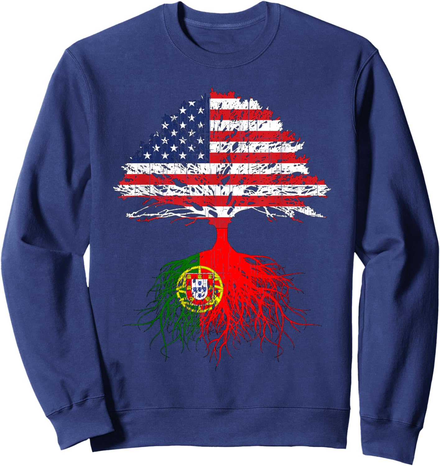 Portuguese Roots American Grown Portugal Flag Shirt Gift Sweatshirt - Sweatshirt | Navy
