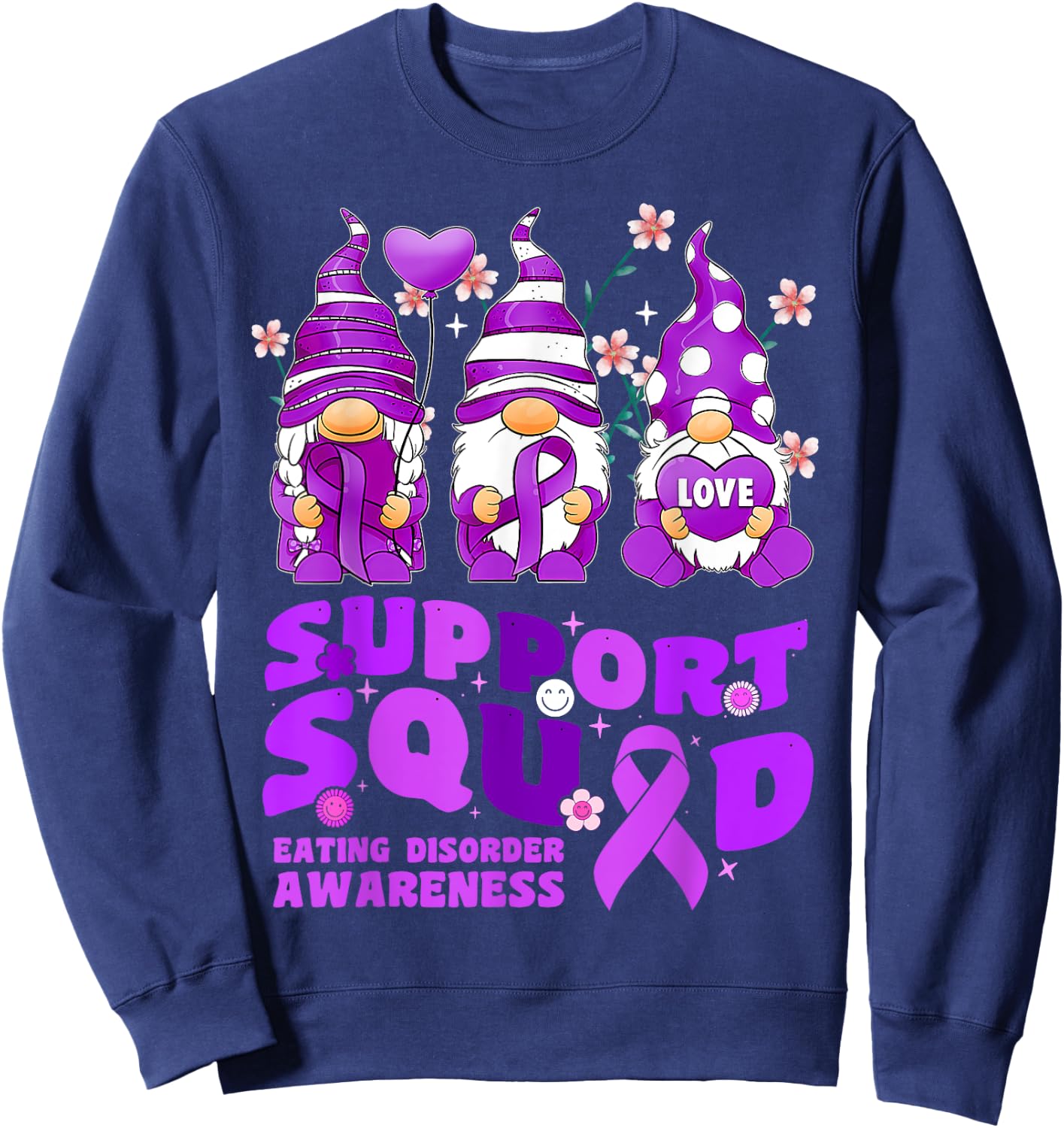 Support Squad Eating Disorder Awareness Gnome Purple Ribbon Sweatshirt - Sweatshirt | Navy