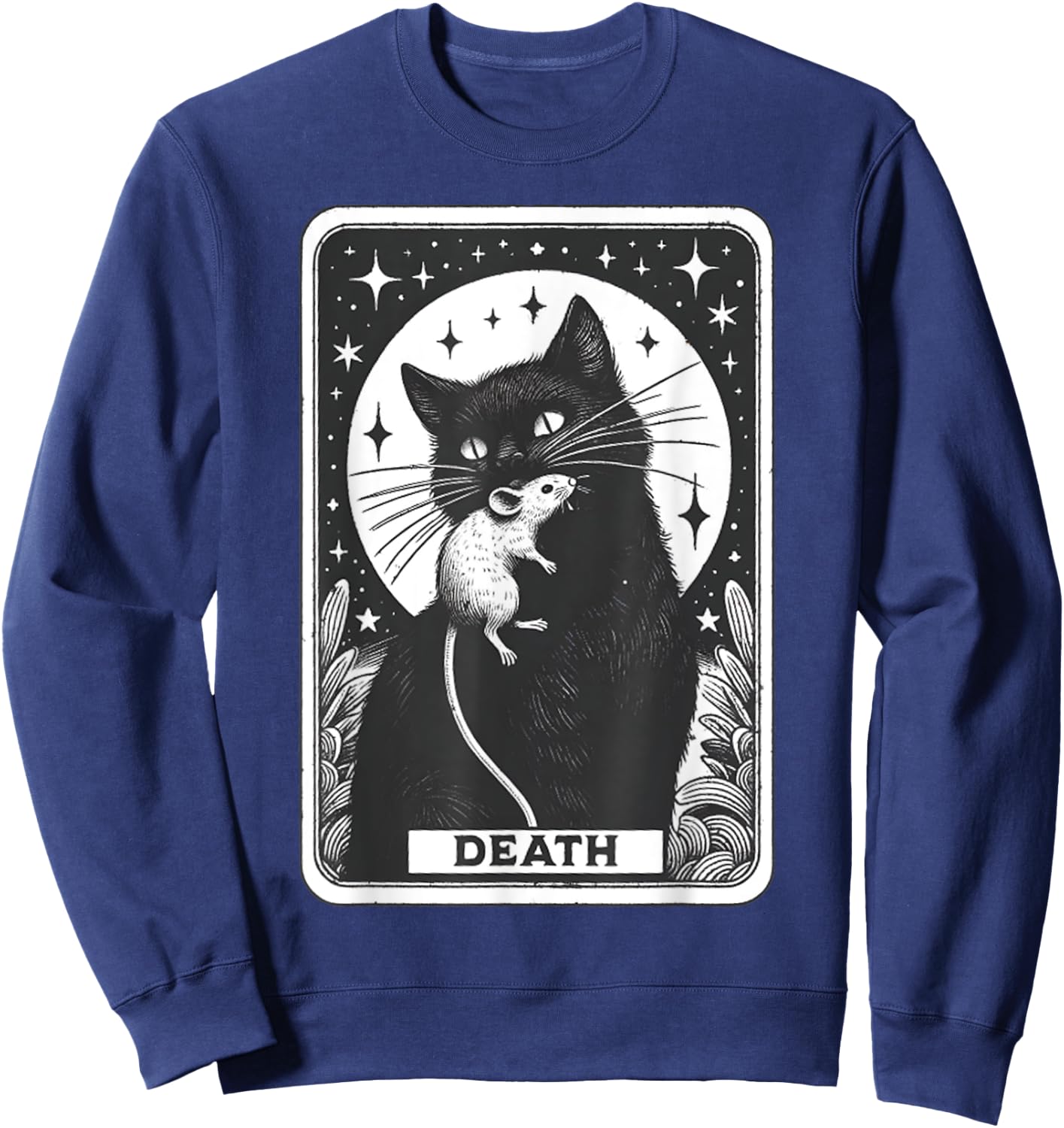 Graphic Cats Lover Moon Death Tarot Card The Cat With Mouse Men Women Girls Kids Sweatshirt - Sweatshirt | Navy