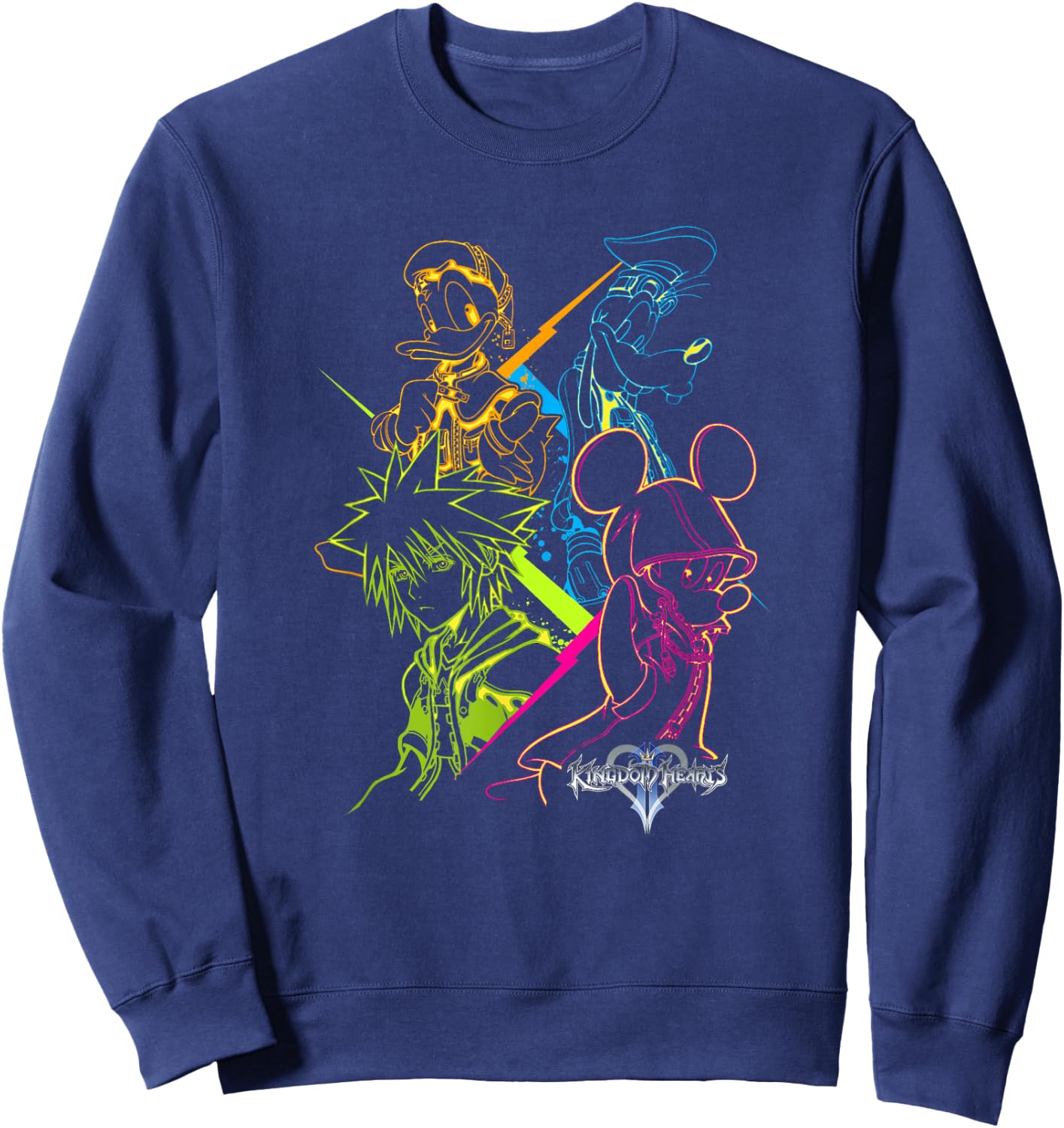 Disney Kingdom Hearts Main Characters Neon Line Art Portrait Sweatshirt - Sweatshirt | Navy