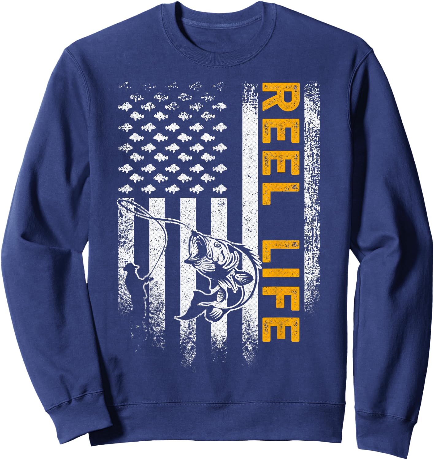 Vintage USA Flag Reel Life, Fisherman, Fishing Lover Sweatshirt - Sweatshirt | Navy