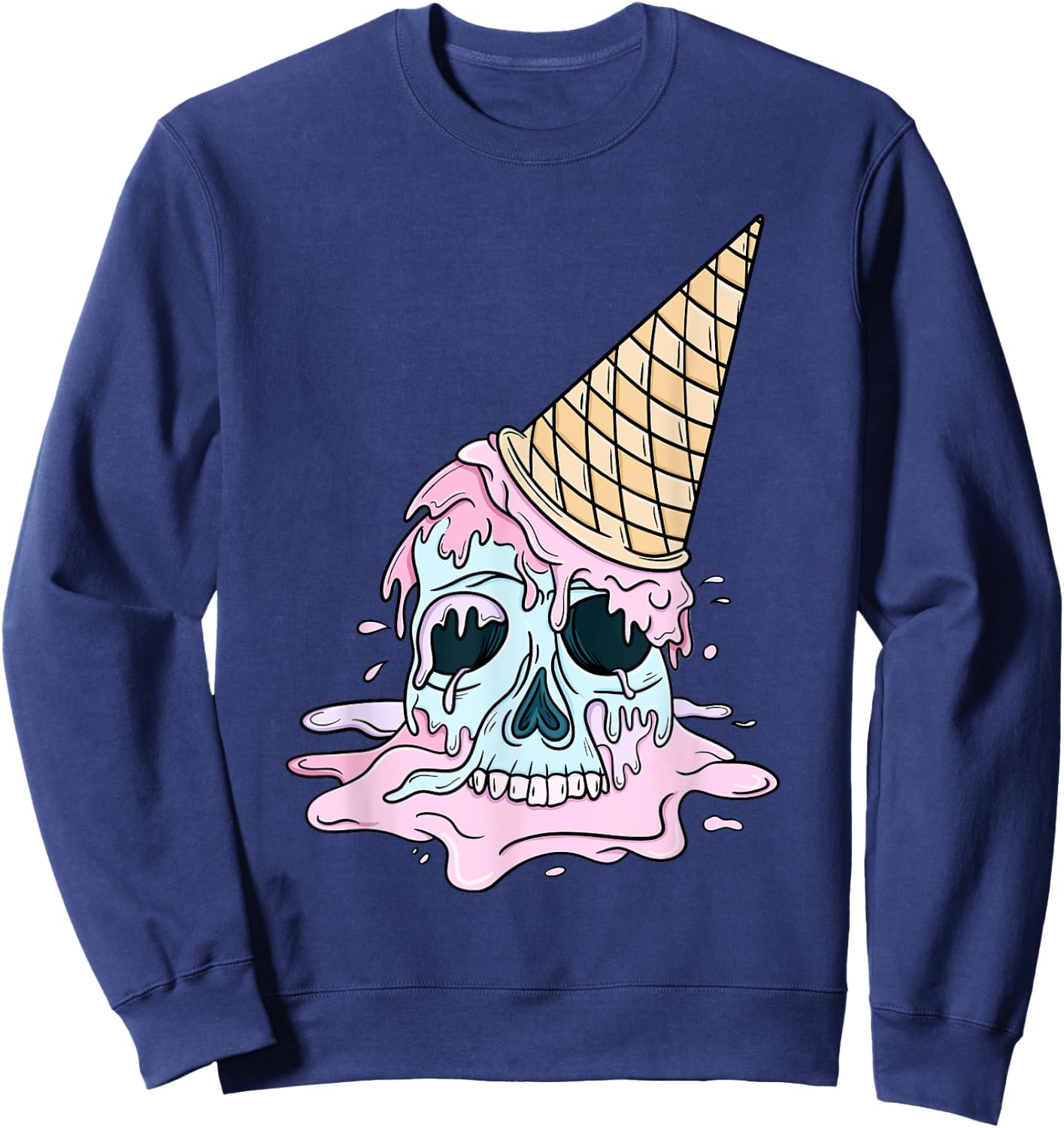 Kawaii Pastel Goth Cute Creepy Ice Cream Skull Anime Summer Men Women Girls Kids Sweatshirt - Sweatshirt | Navy