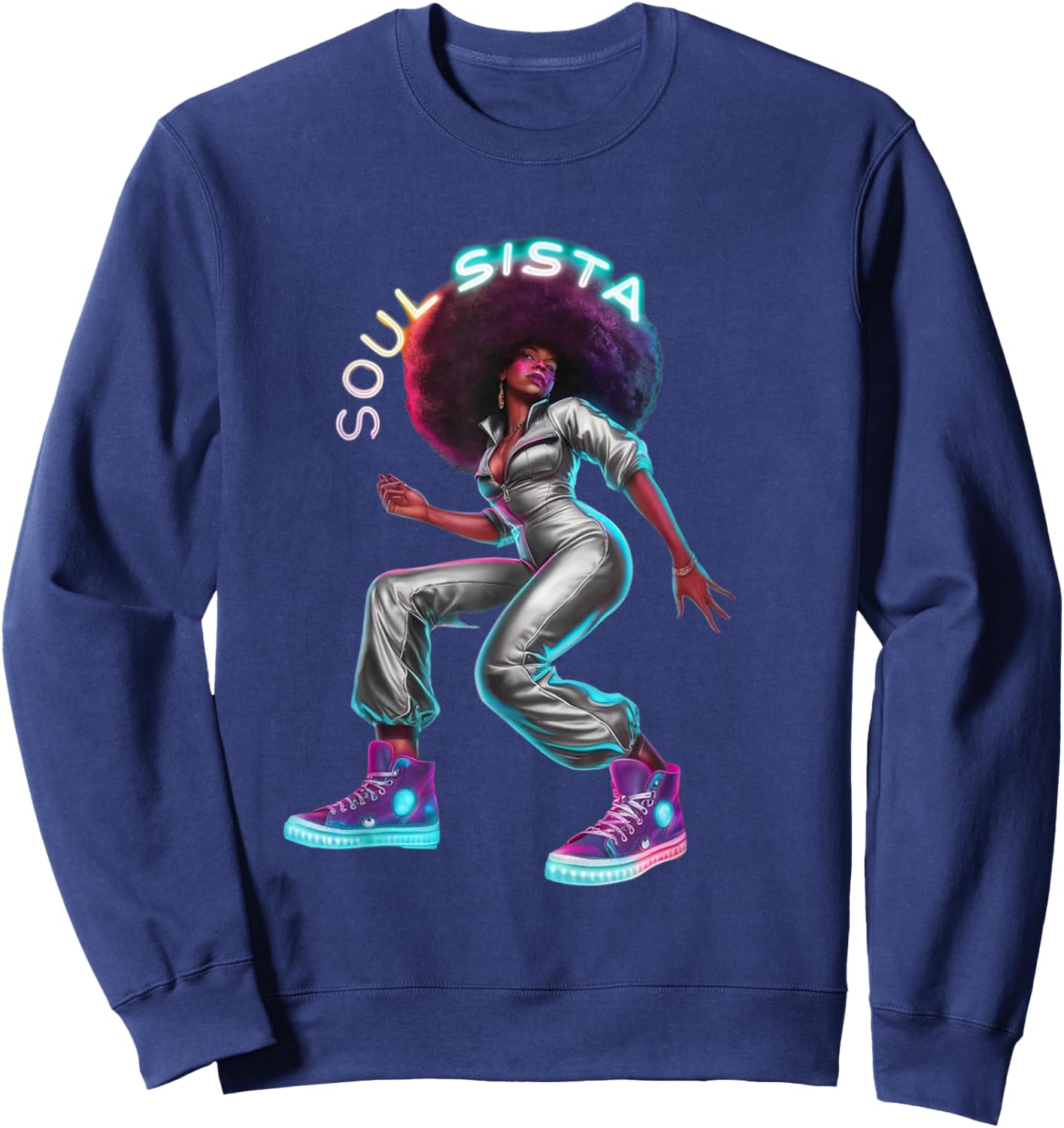 Artsy Funk Shirt Vintage 70s Costume Afro Soul Music Sweatshirt - Sweatshirt | Navy