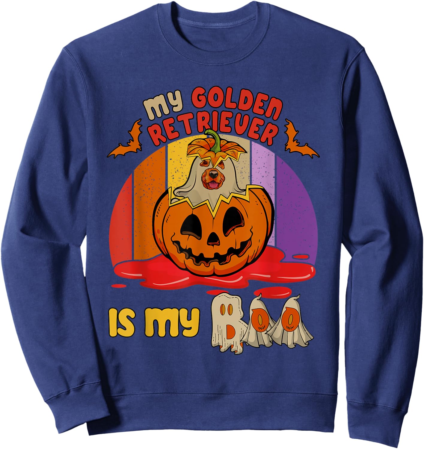 Vintage Retro My Golden Retriever Is My Boo Halloween Dog Sweatshirt - Sweatshirt | Navy