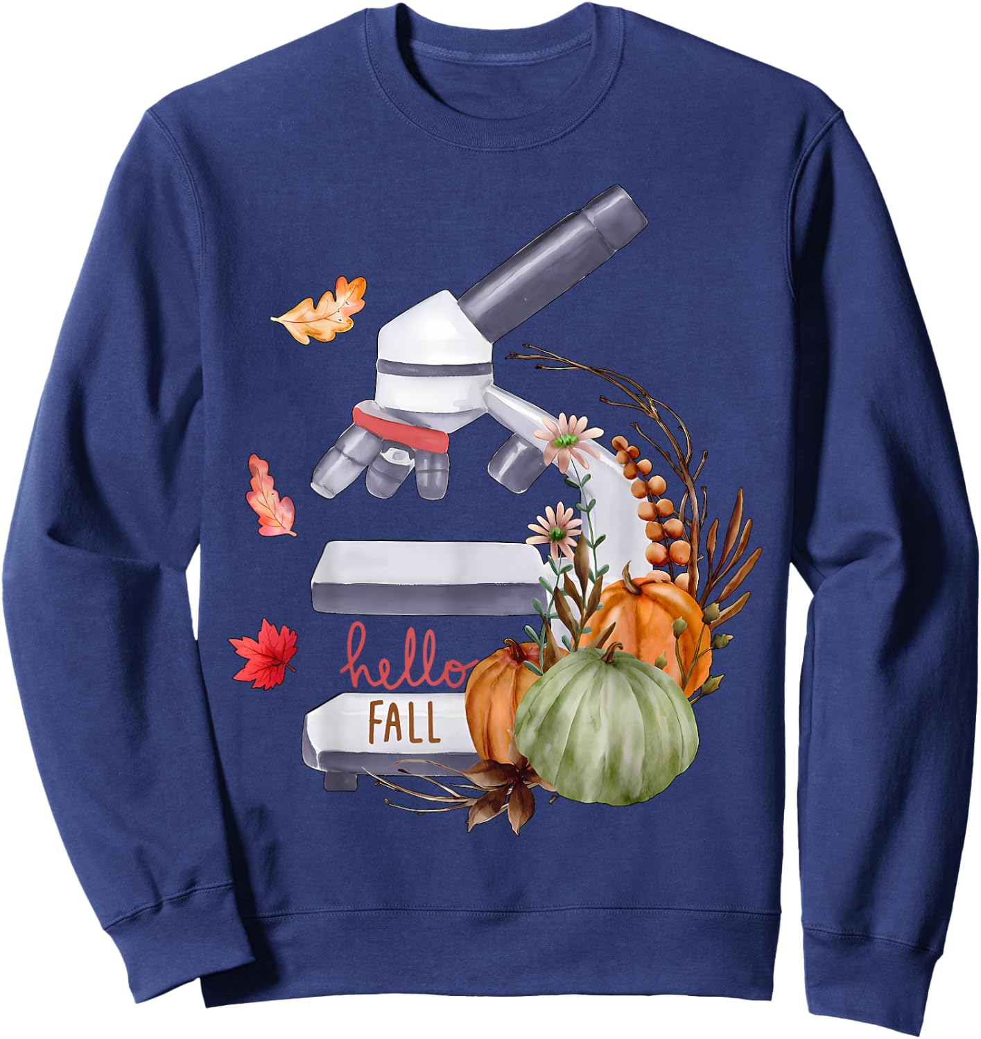 Microscope Flower Pumpkin Microbiology Biology Thanksgiving Sweatshirt - Sweatshirt | Navy