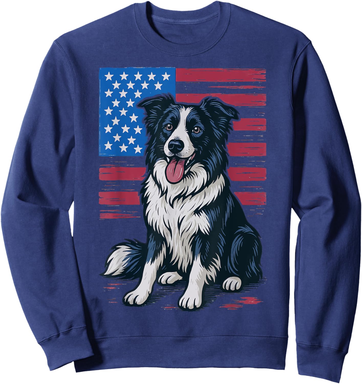 Border Collie USA Flag Sweatshirt - Sweatshirt | Navy