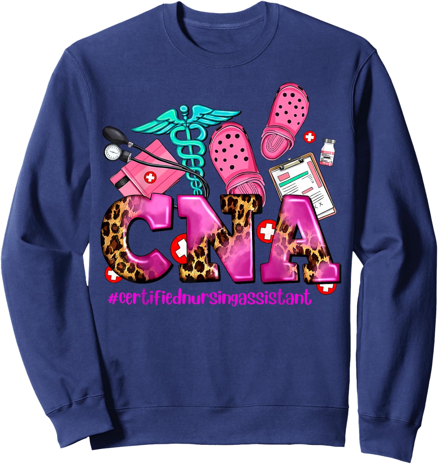 CNA Certified Nursing Assistant Leopard Registered Nurse Sweatshirt - Sweatshirt | Navy
