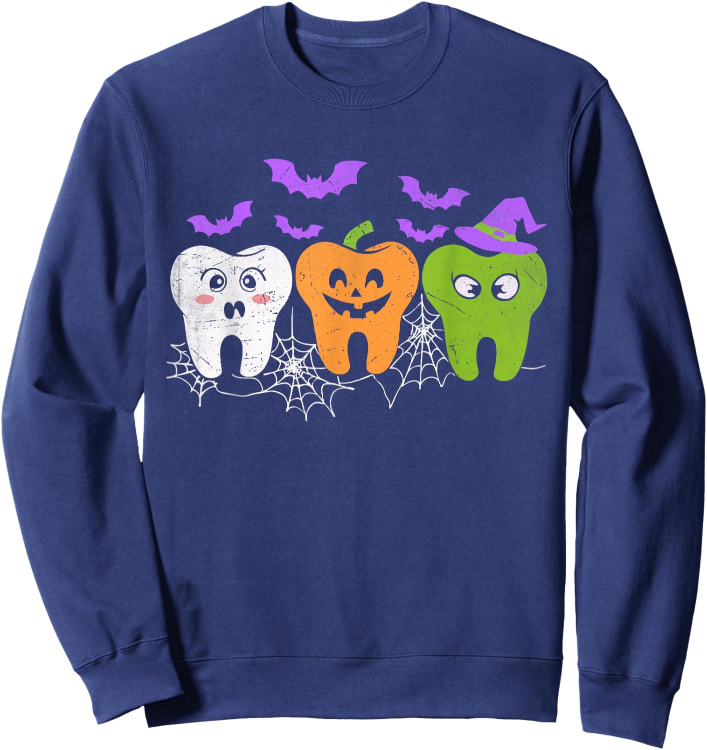 Teeth Ghost Pumpkin Witch Cute Dental Halloween Dentist Sweatshirt - Sweatshirt | Navy