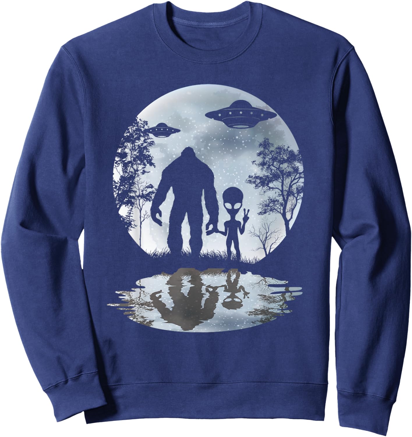 Alien Bigfoot Moon Sasquatch UFO Extraterrestrial Men women Sweatshirt - Sweatshirt | Navy