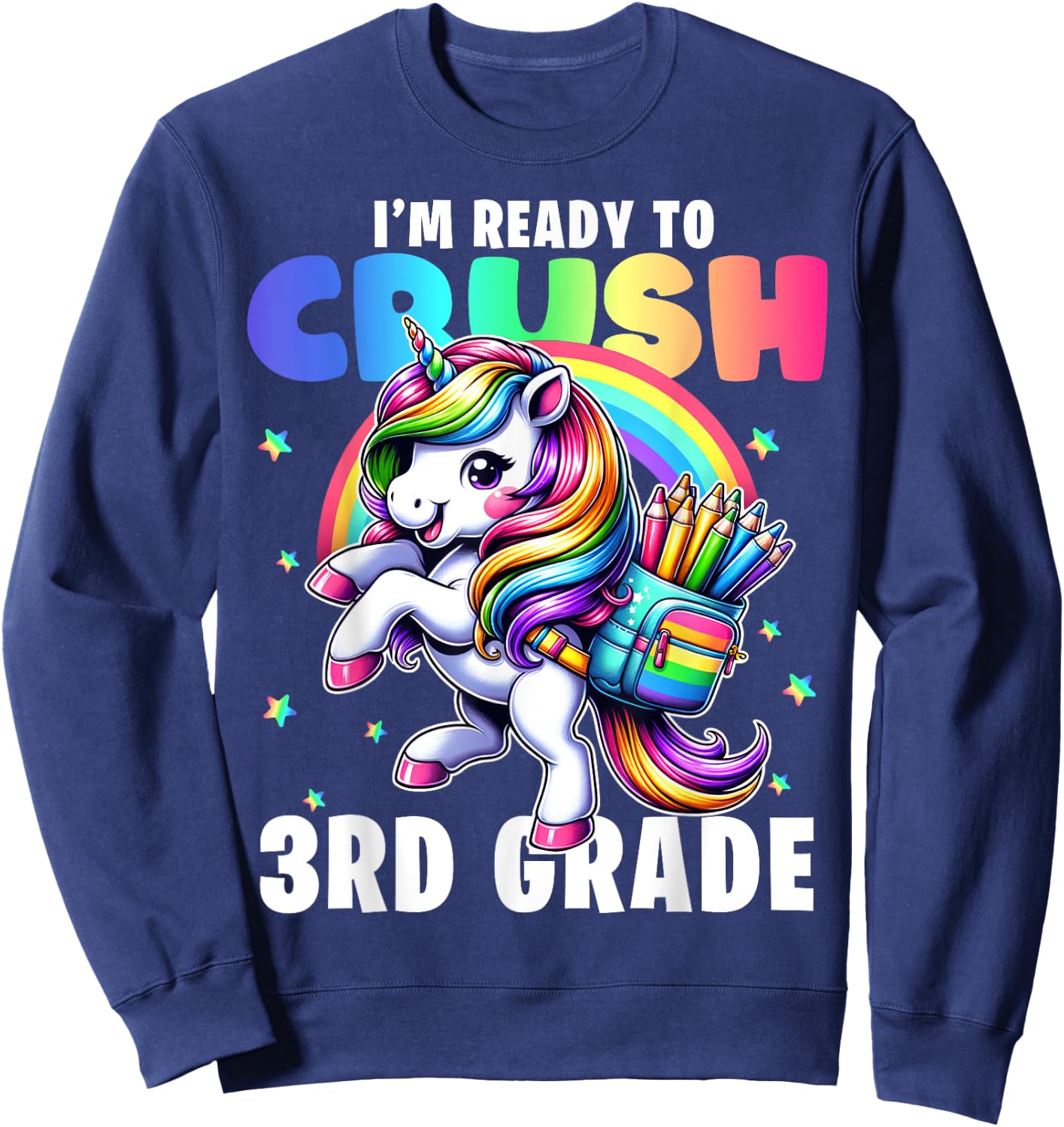 Crush 3rd Grade Girls Back to School Unicorn First Day Cute Sweatshirt - Sweatshirt | Navy