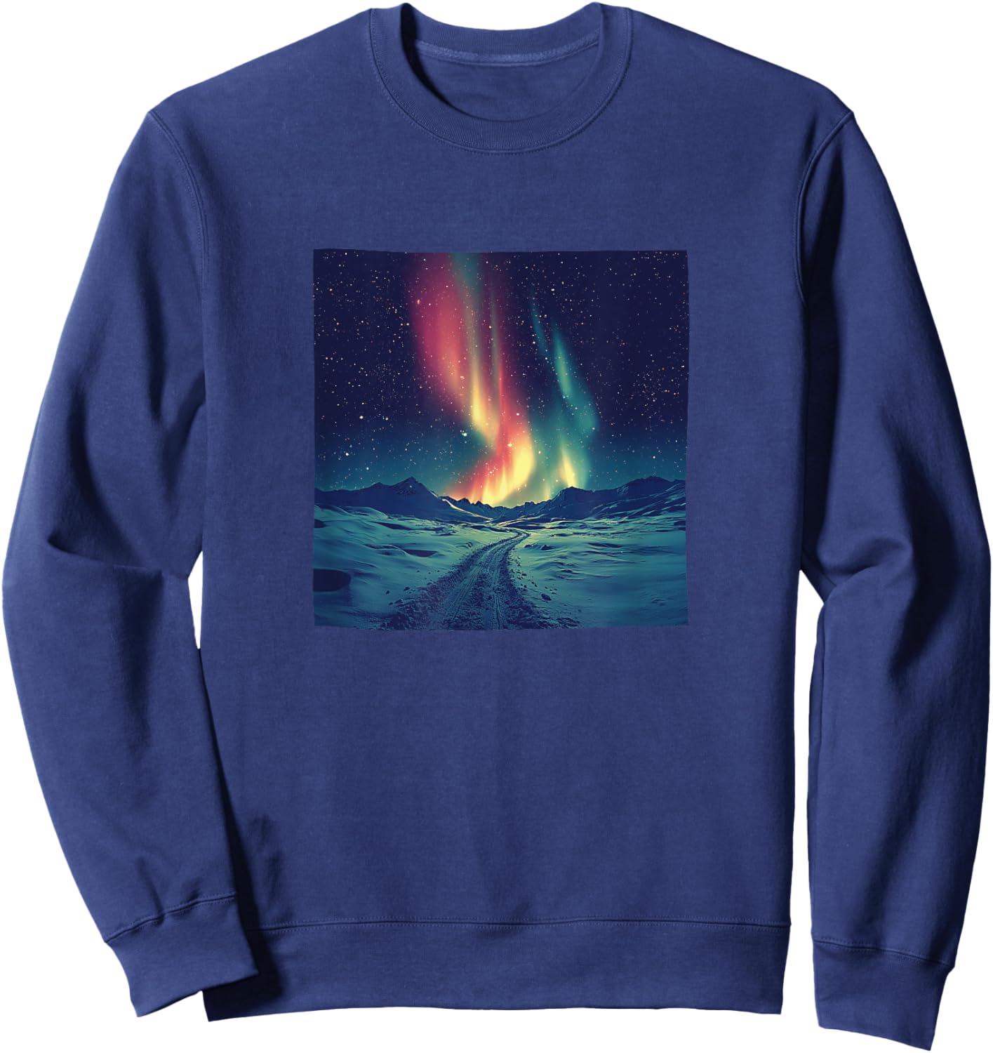 Northern Lights Over Snow Vintage Landscape Graphic Sweatshirt - Sweatshirt | Navy