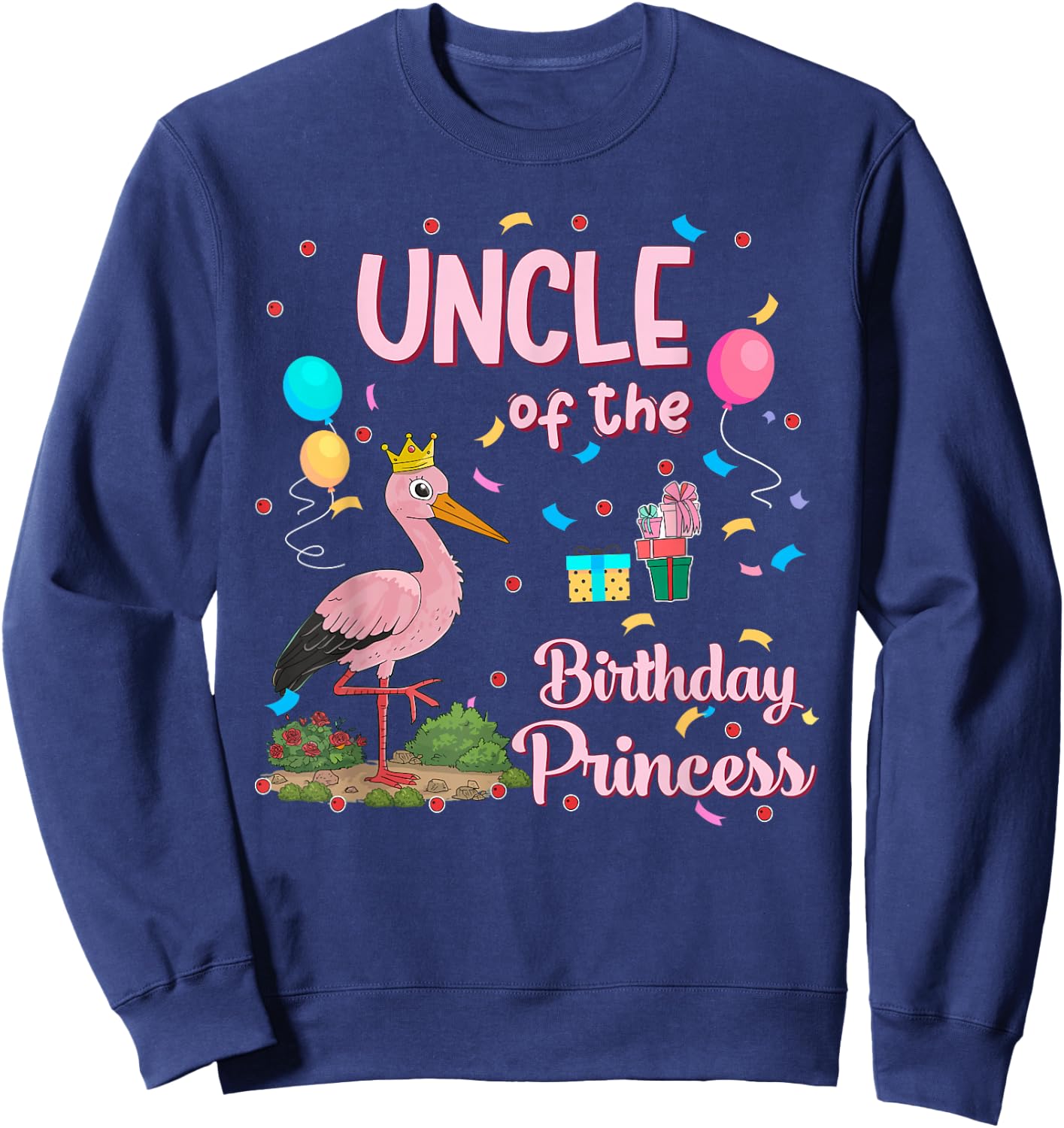 Uncle of the Birthday Princess Pink Flamingo Party Squad Sweatshirt - Sweatshirt | Navy