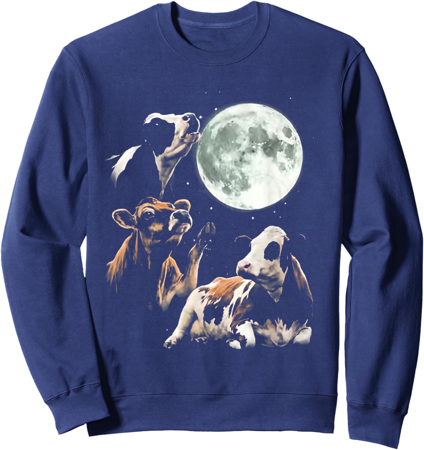 Cow Howling at Moon Vintage 90s Graphic Sweatshirt - Sweatshirt | Navy