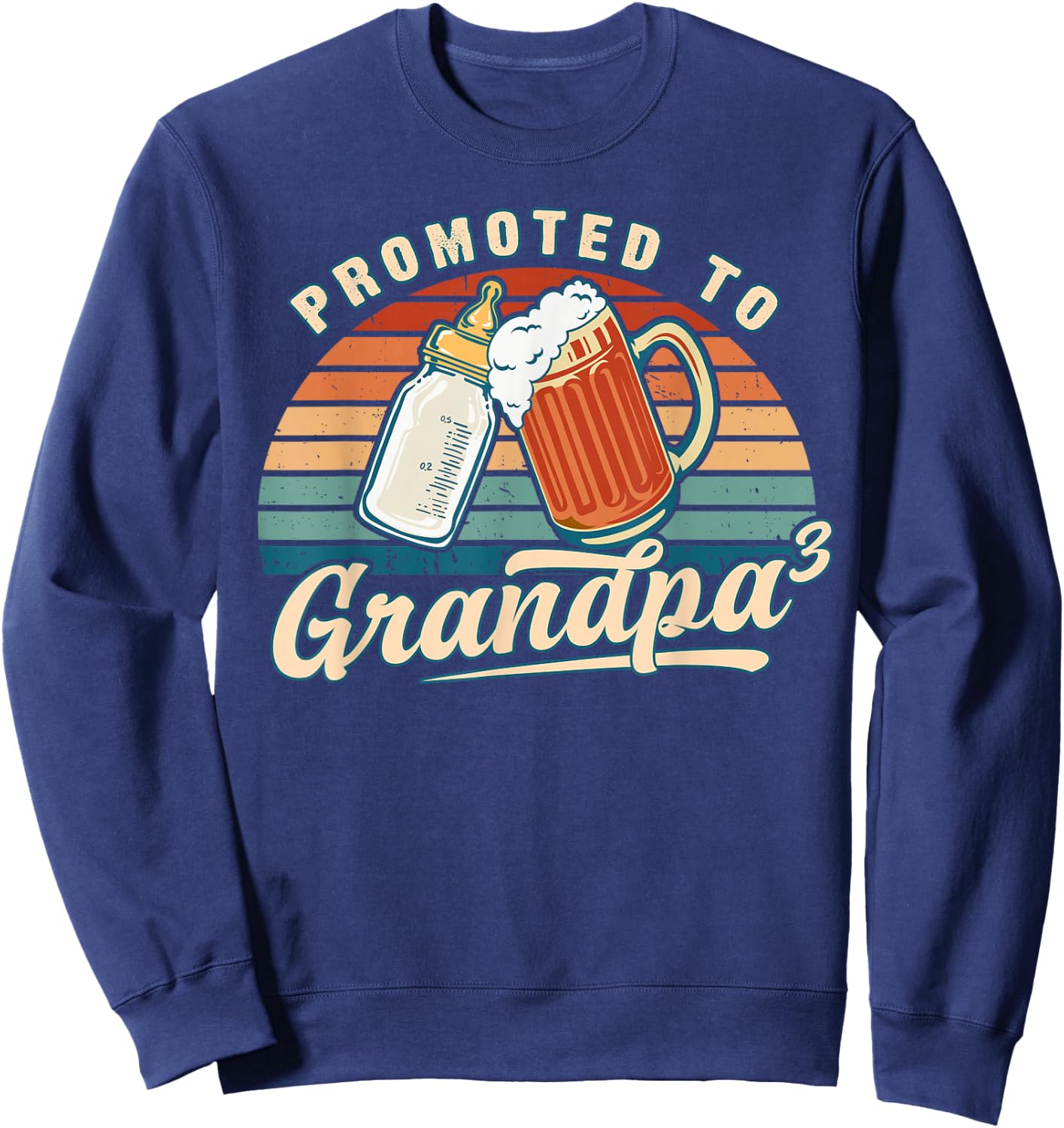 Promoted to Grandpa 3 Retro Baby Reveal Idea Sweatshirt - Sweatshirt | Navy