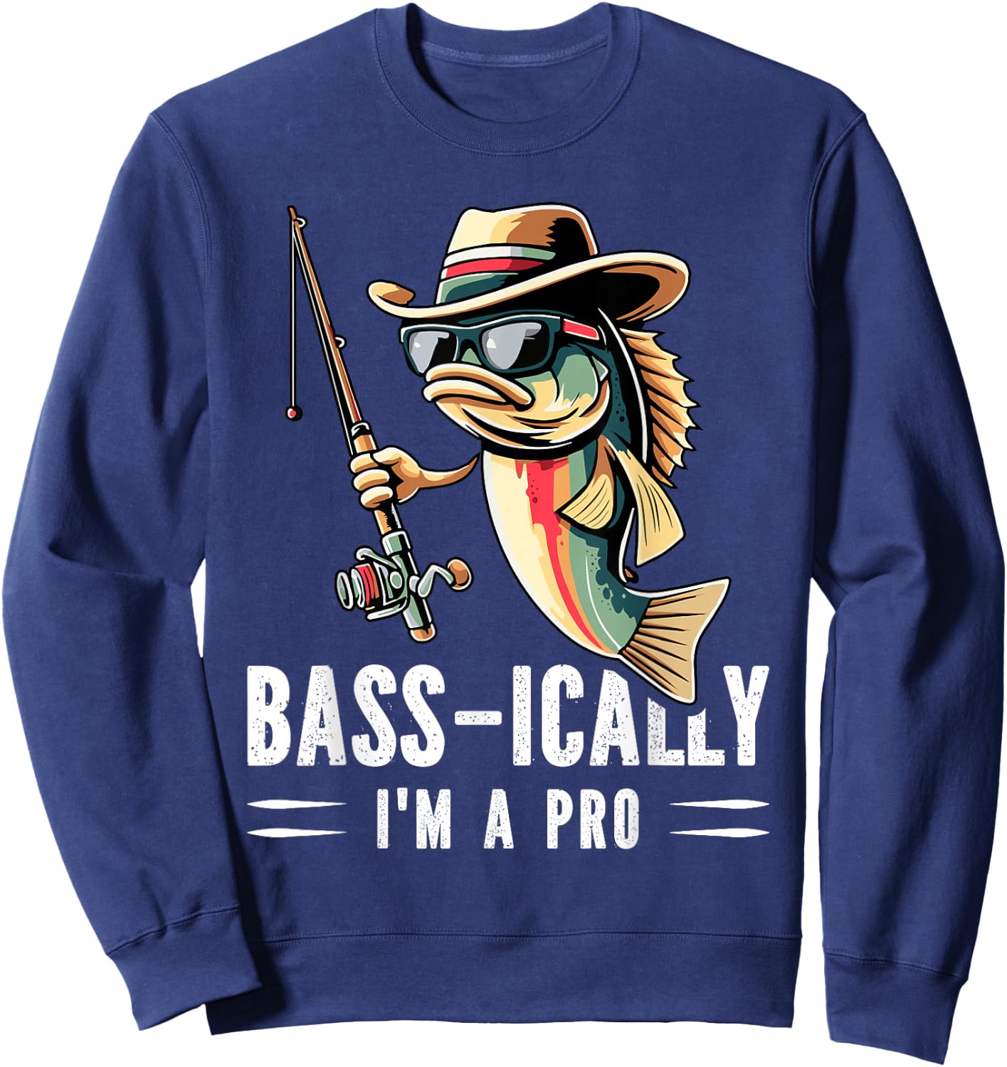 Bass-ically, I'm a Pro Bass Fishing Apparel Kids Sweatshirt - Sweatshirt | Navy