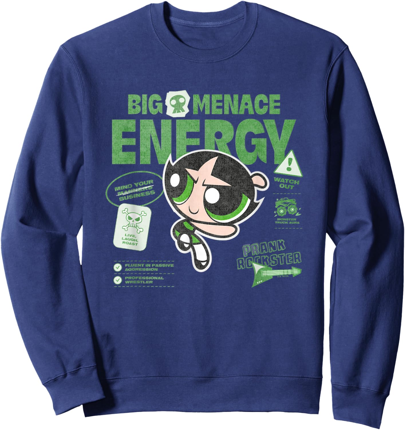 The Powerpuff Girls Buttercup Big Menace Energy Watch Out! Sweatshirt - Sweatshirt | Navy
