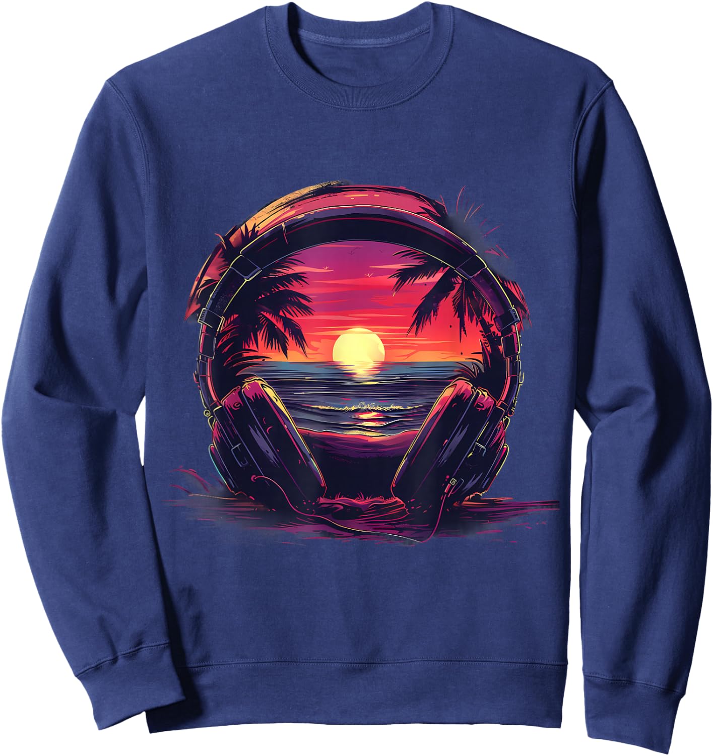 Headphones Music DJ House Music Sunset Artwork Beatmaker Sweatshirt - Sweatshirt | Navy