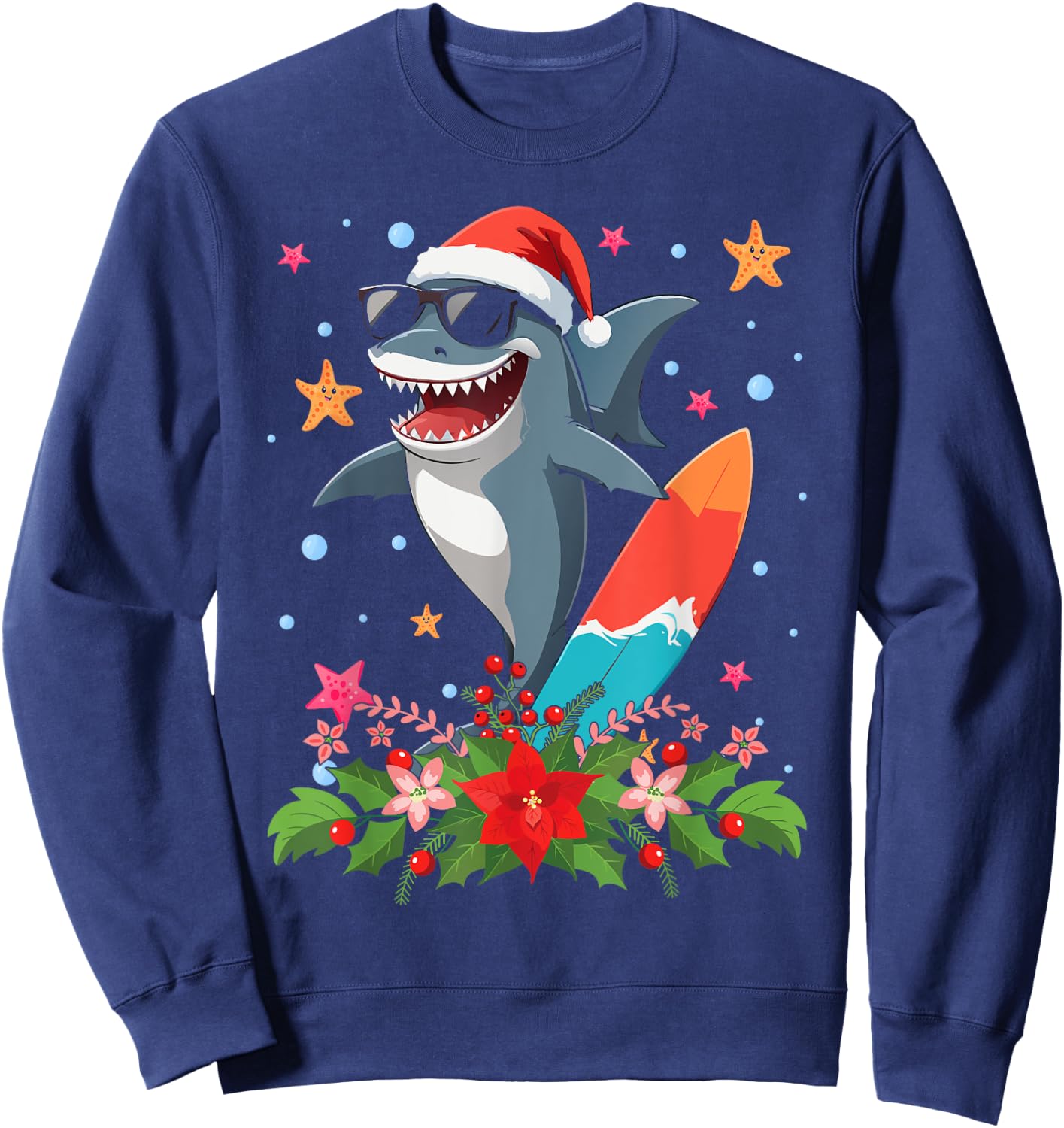 Funny Shark Hawaiian Summer Surfing Shark Christmas in July Men Women Kids Sweatshirt - Sweatshirt | Navy