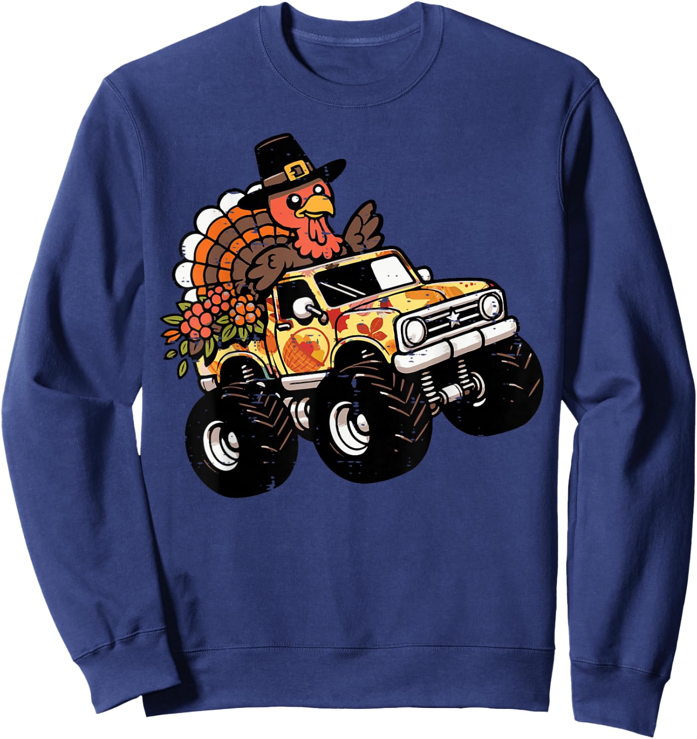 Thanksgiving Turkey Monster Truck Fall Toddler Boys Kids Sweatshirt - Sweatshirt | Navy