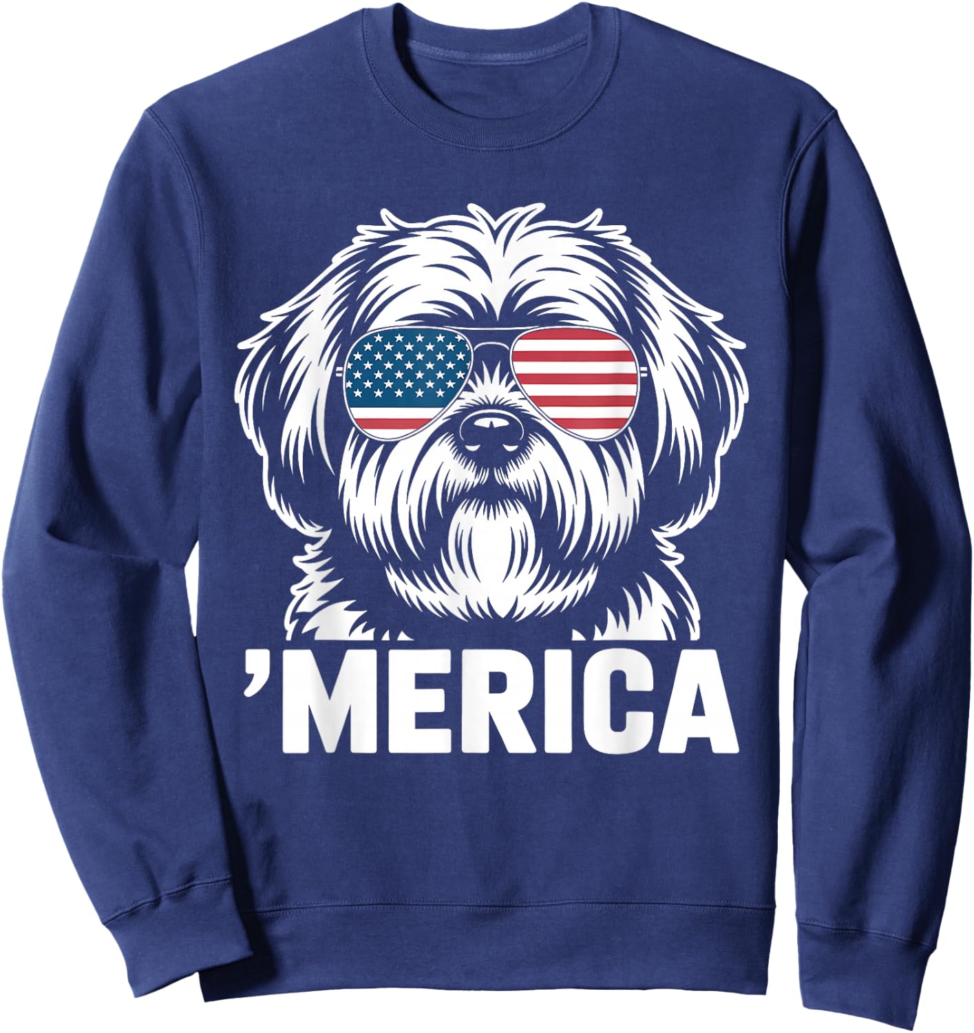 Patriotic USA American Flag 4th of July Lhasa Apso Sweatshirt - Sweatshirt | Navy