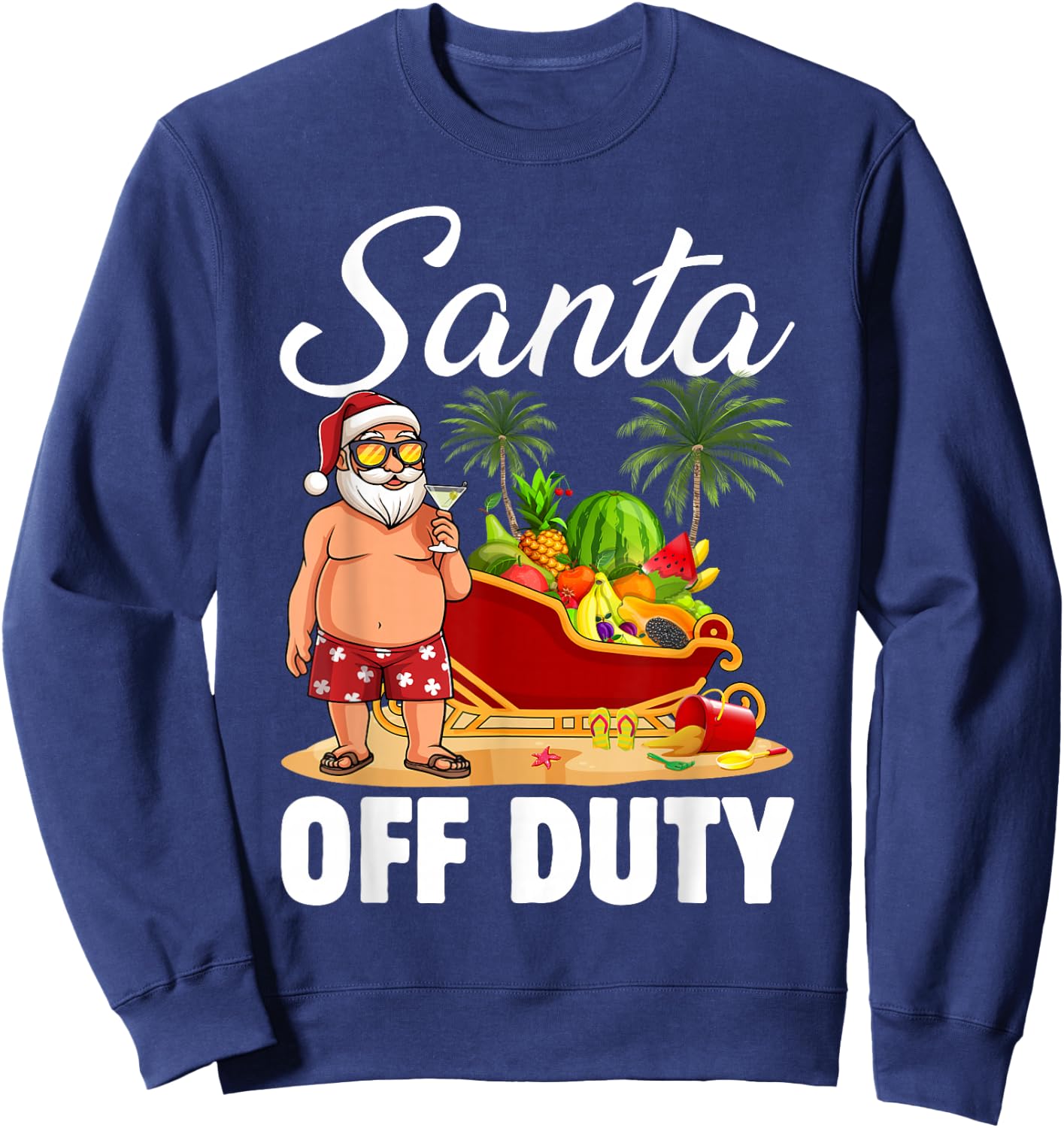Cute Santa Off Duty Sleigh Summer Vacation Christmas In July Men Women Kids Sweatshirt - Sweatshirt | Navy