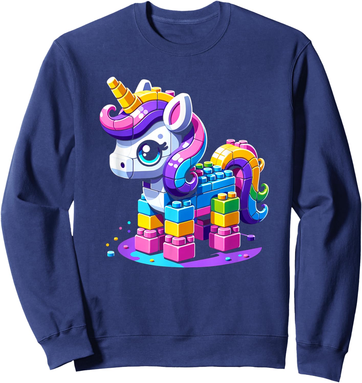 Block Building Unicorn Lover Master Builder Bricks Sweatshirt - Sweatshirt | Navy