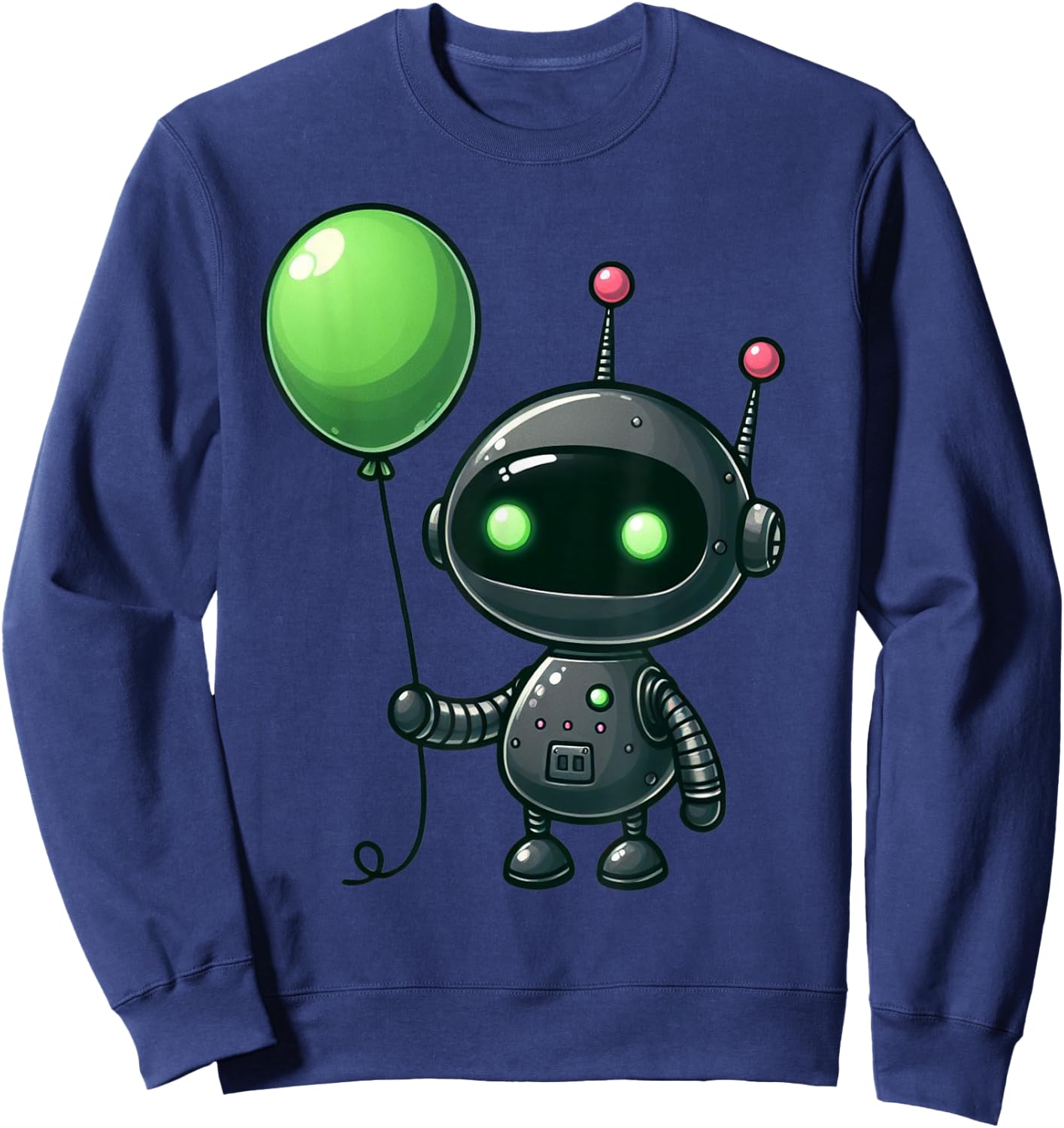 Retro Robot Holding Green Balloon For Kids And Robot Lovers Sweatshirt - Sweatshirt | Navy