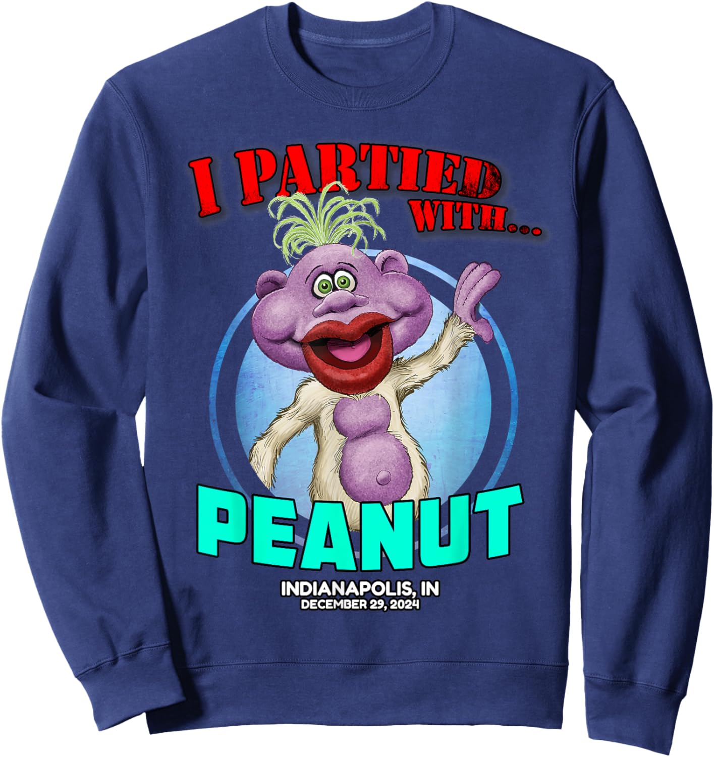 Jeff Dunham Peanut Indianapolis, IN (2024) -Adults Classic Fit Black Short Sleeve Sweatshirt - Sweatshirt | Navy