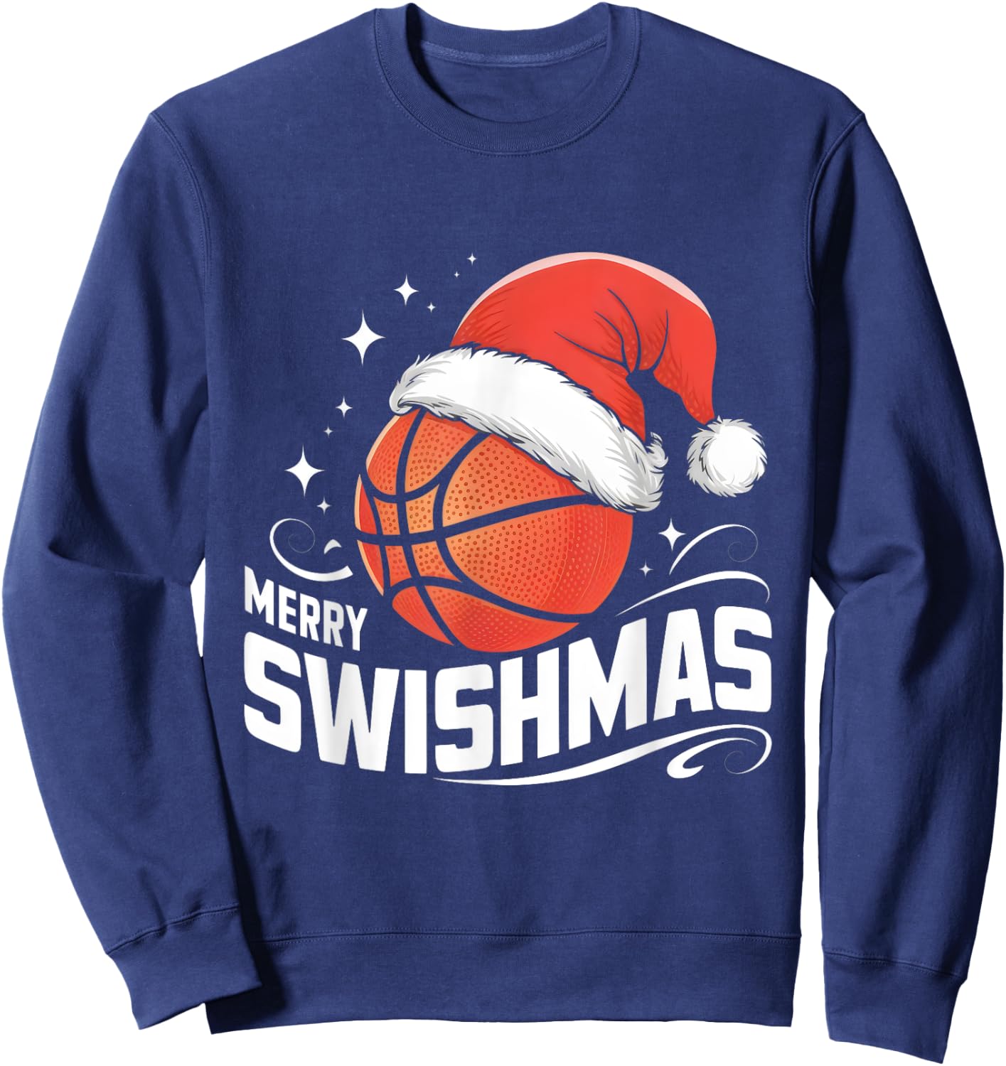 Merry Swishmas Ugly Christmas Basketball Player Xmas Funny Sweatshirt - Sweatshirt | Navy