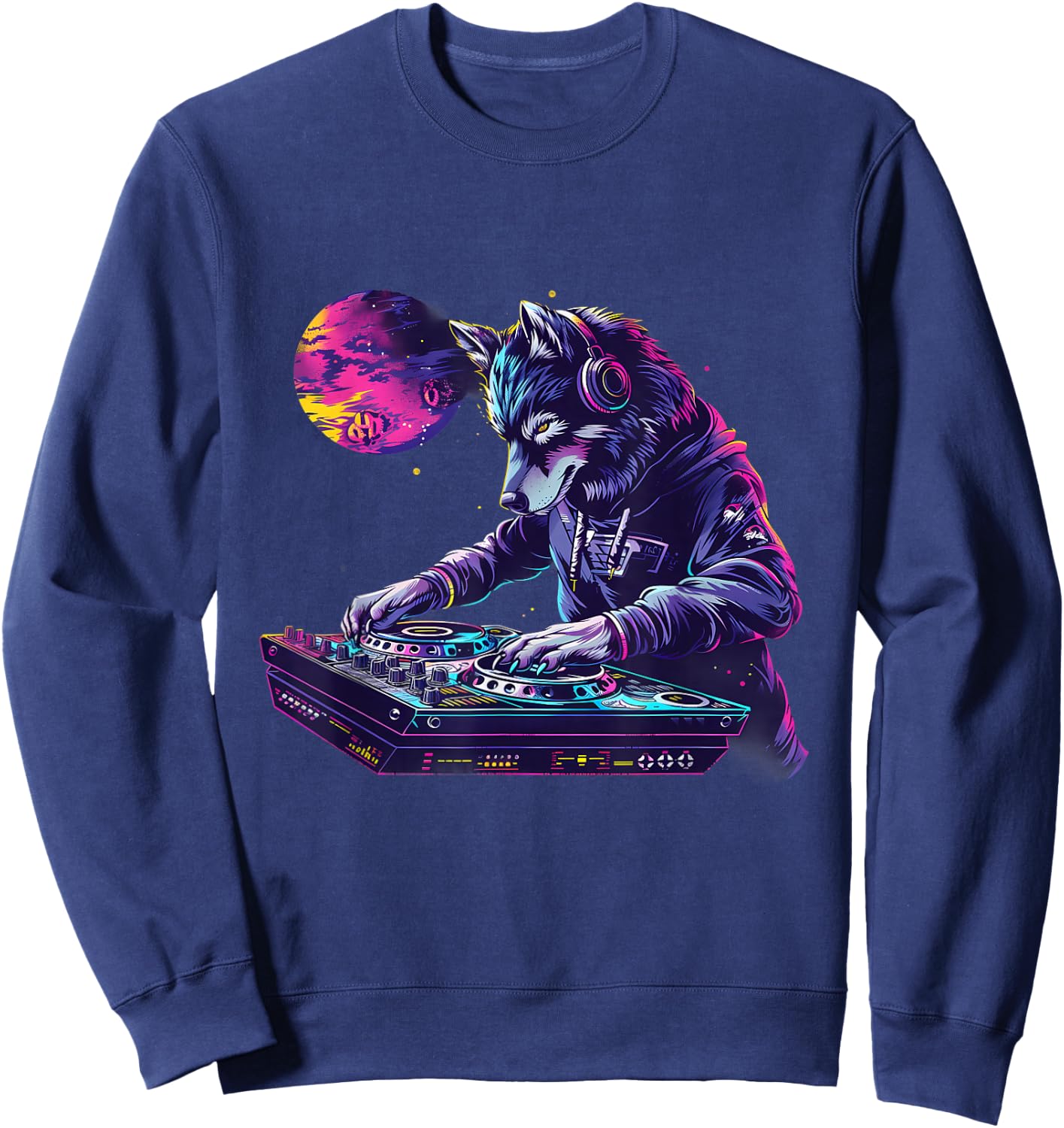 DJ Wolf Turntable DJ Wolf Beatmaker Dance Music Wolf Lover Sweatshirt - Sweatshirt | Navy