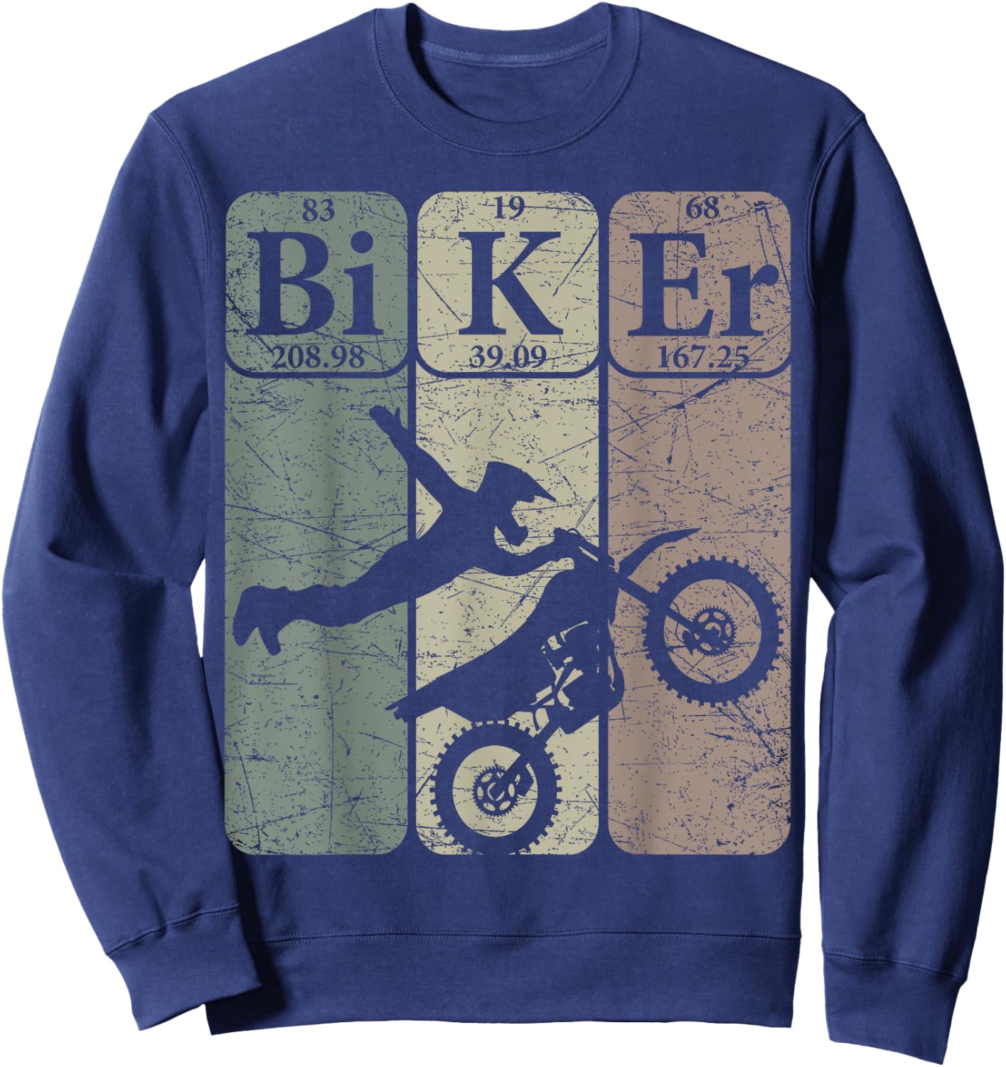Biker Periodic Table Elements Motocross Bike Nerd Vintage Sweatshirt - Sweatshirt | Navy